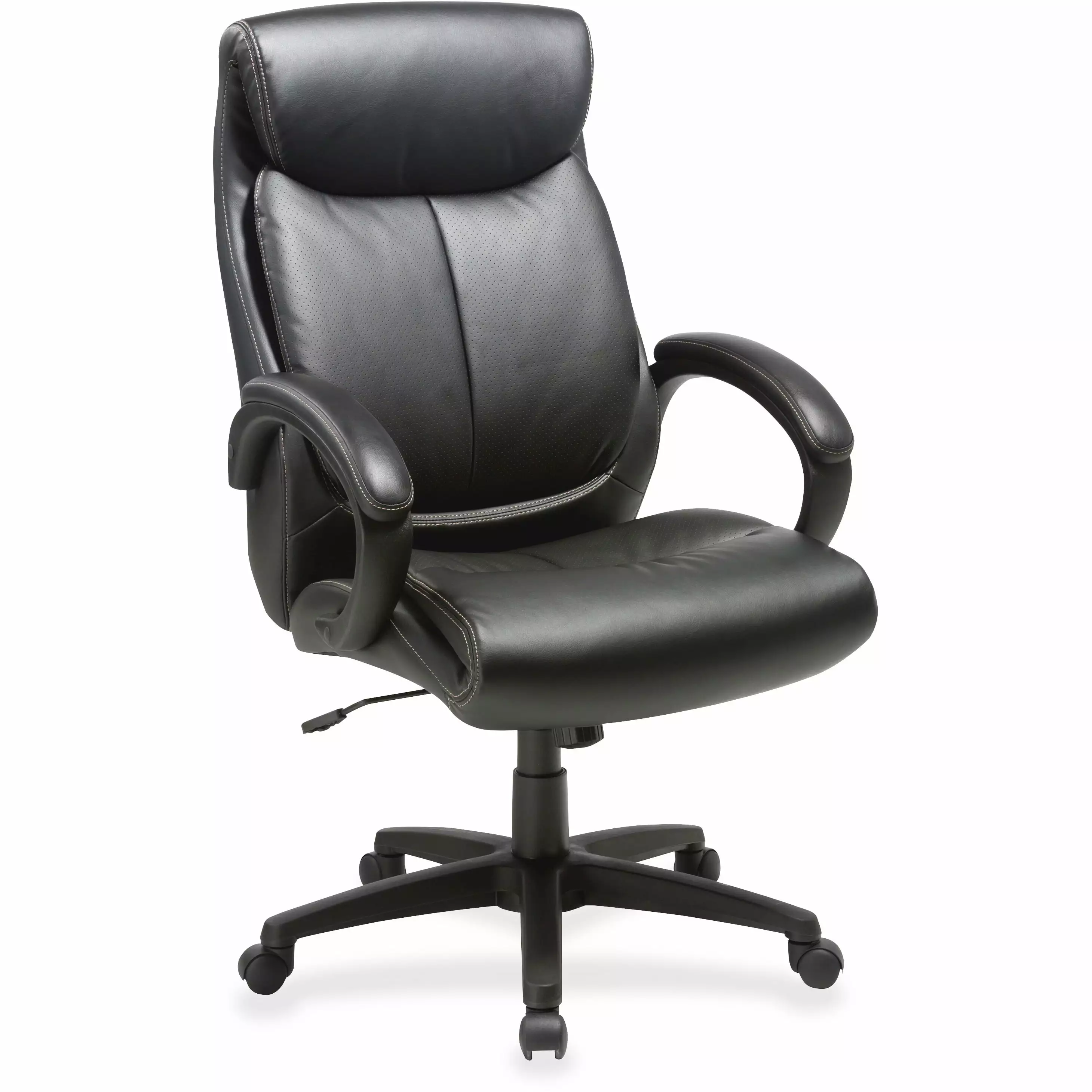 Lorell Ergonomic Bonded Leather High-Back Executive Chair Black Loop Arms