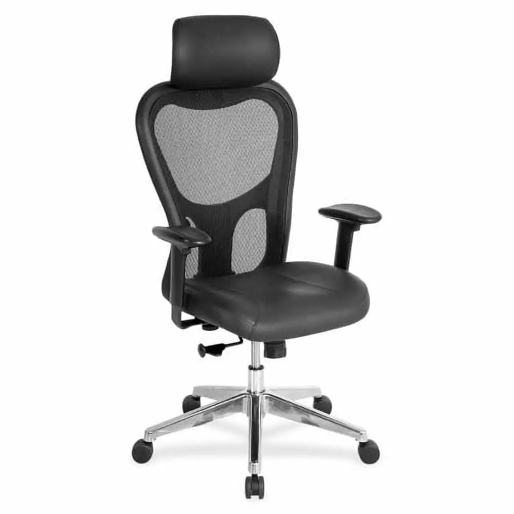 Lorell High Back Executive Chair Black Leather Seat Aluminum Frame 5-star Base 24.9W x 23.6D x 52.9H