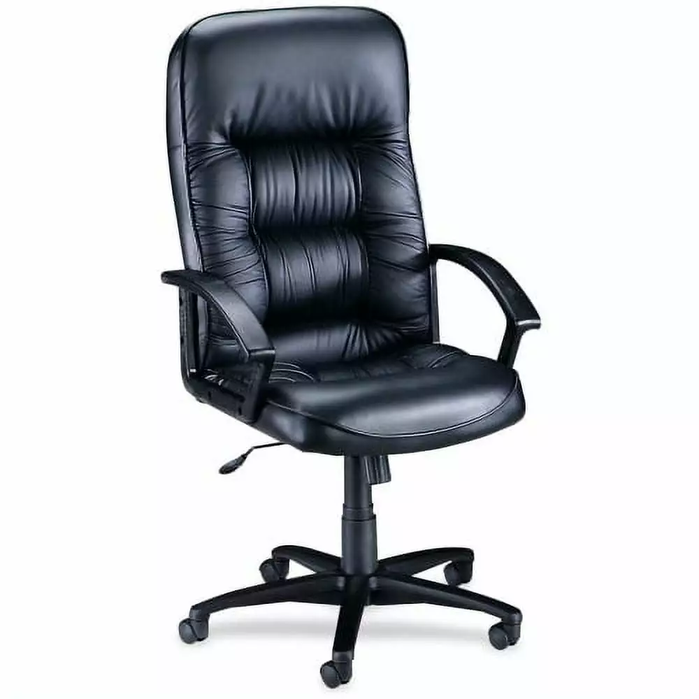 Lorell Tufted Leather Executive High-Back Chair Black 5-Star Base