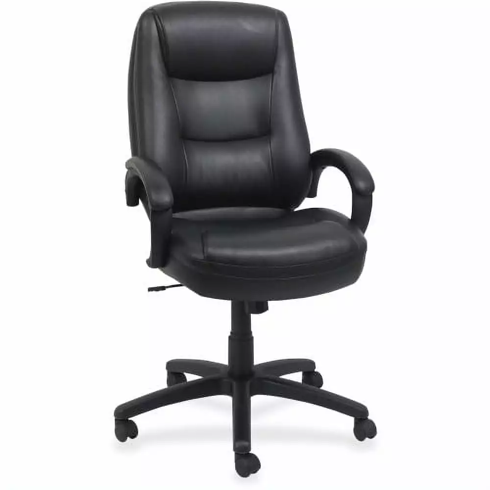 Lorell Westlake High Back Executive Chair Black Leather Seat Black Polyurethane Frame 26.5W x 28.5D x 47.5H