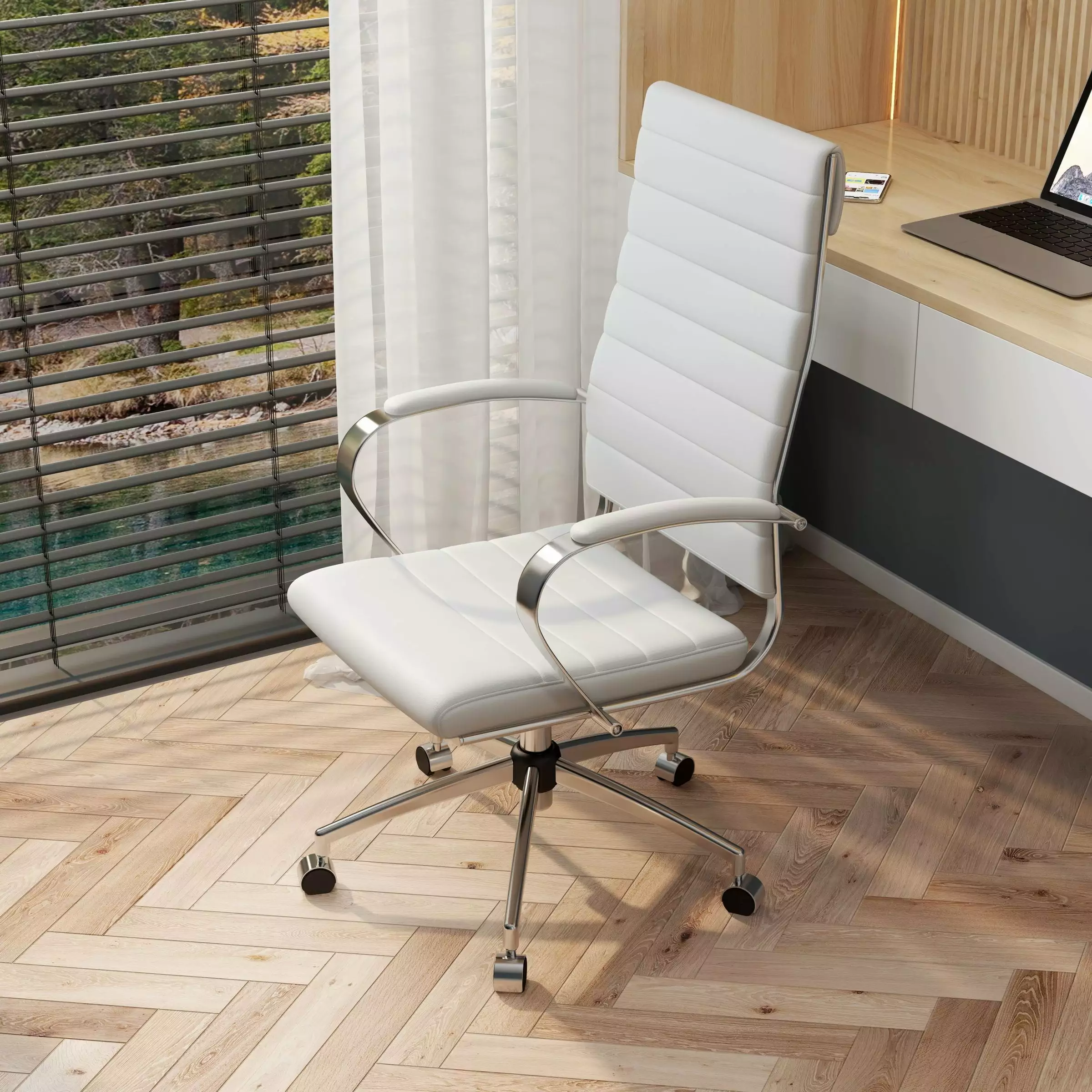 LUXMOD High Back Executive Office Chair - Adjustable Ergonomic Vegan Leather Desk Chair - Gray