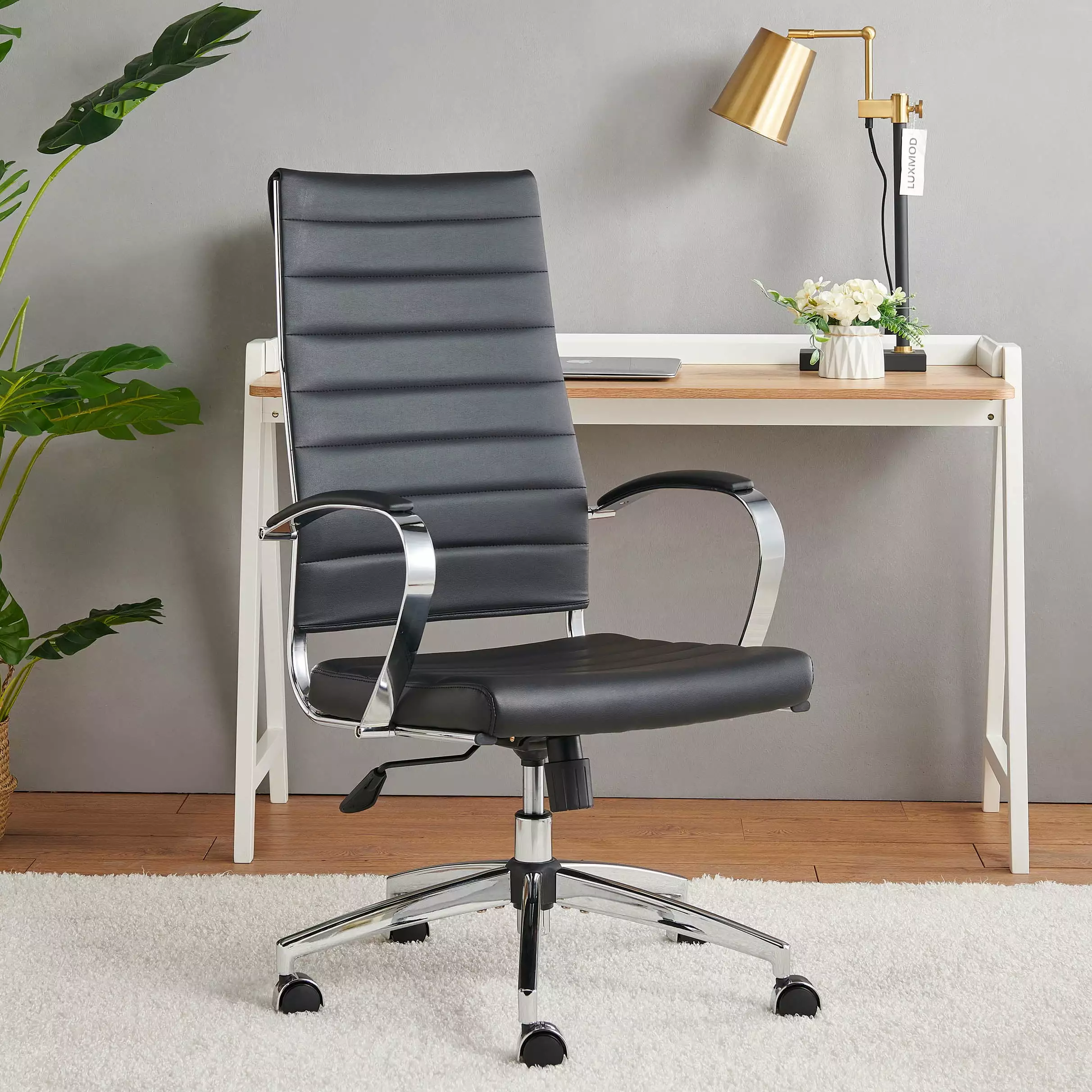 LUXMOD High Back Executive Office Chair - Adjustable Ergonomic Vegan Leather Desk Chair - Black