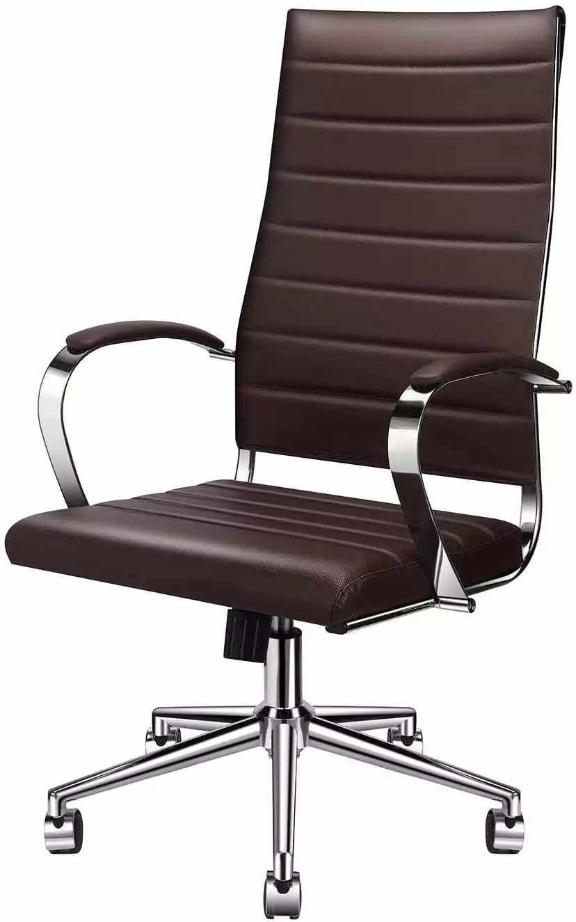 LUXMOD High Back Office Chair Brown Ergonomic Vegan Leather Executive Desk Chair