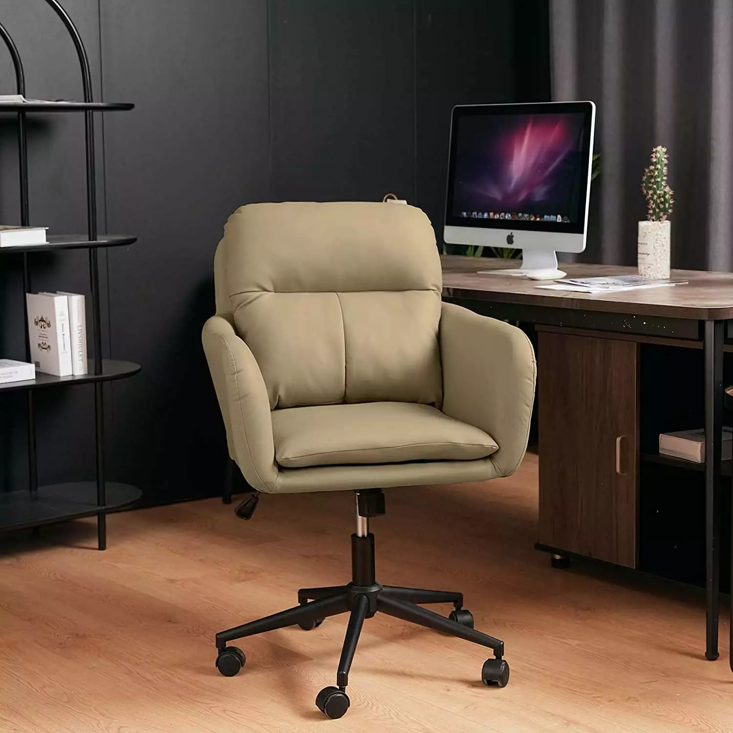 MOJAY Modern Executive Office Chair PU Leather Ergonomic Computer Desk Chair Pillow Pad Adjustable Tilt Lock Swivel Rollin...