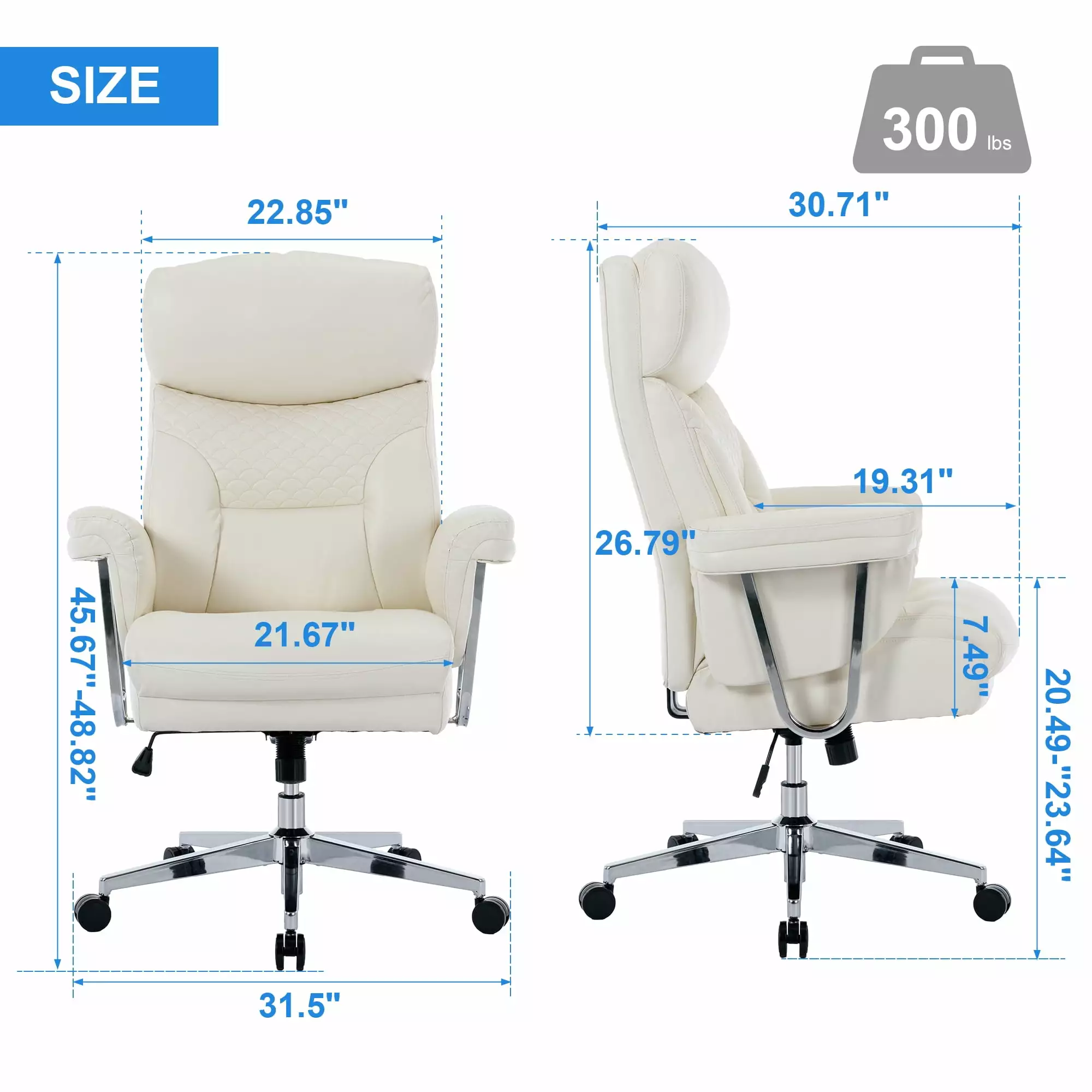 High Back Executive Office Chair 300lbs - Ergonomic Leather Computer Desk Chair Lumbar Support MW Products