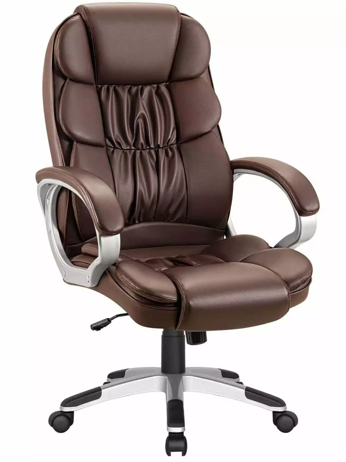 Brown High Back Swivel Faux Leather Executive Office Chair Lumbar Support N/A