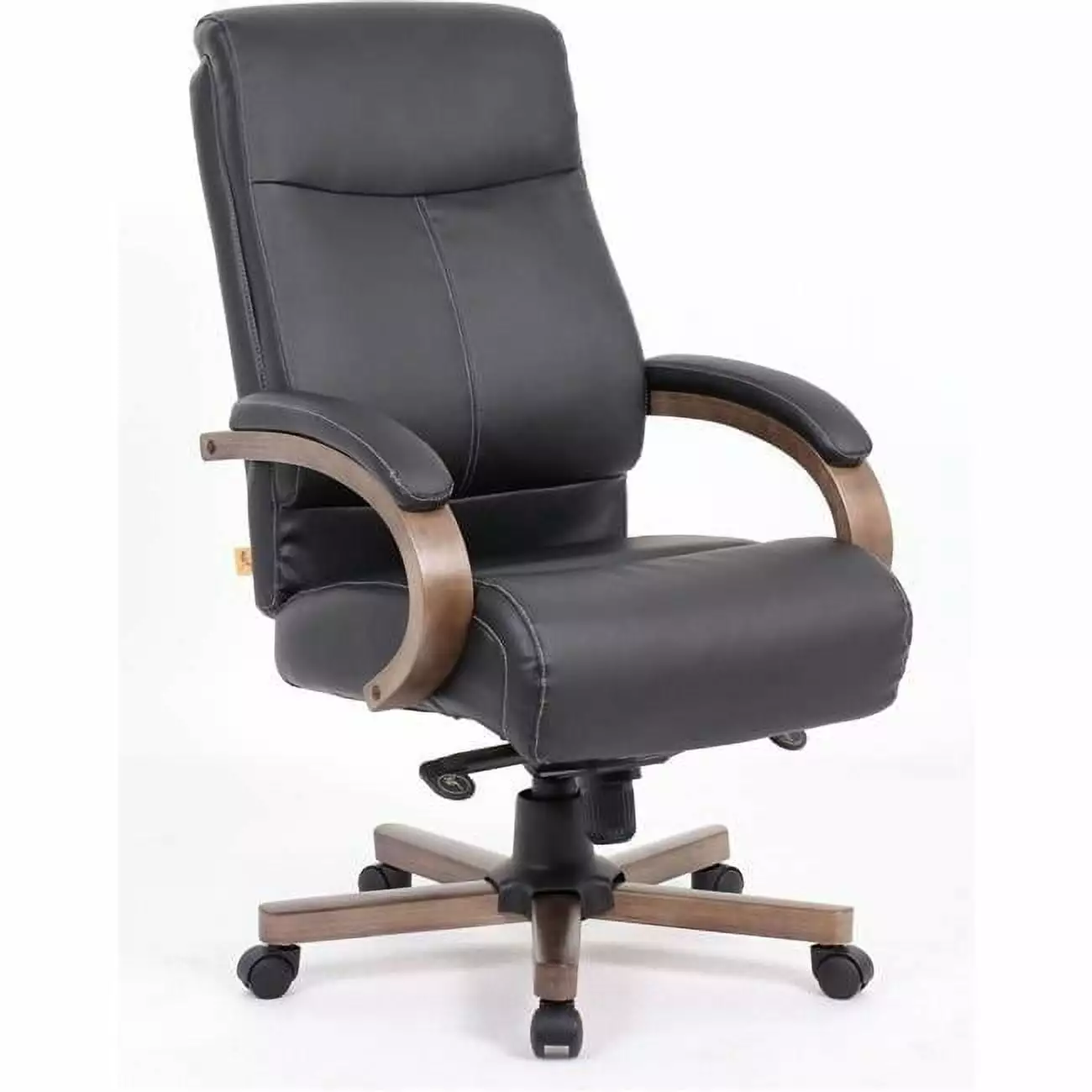 Wood Base Black Leather High-Back Executive Chair 20x22.25x47 Inches Newestedition