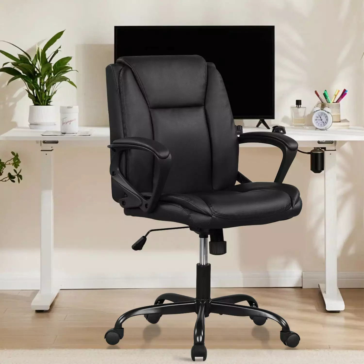 Home Office Chair Mid Back Executive Ergonomic Computer Desk Chair Lumbar Support Black NiamVelo