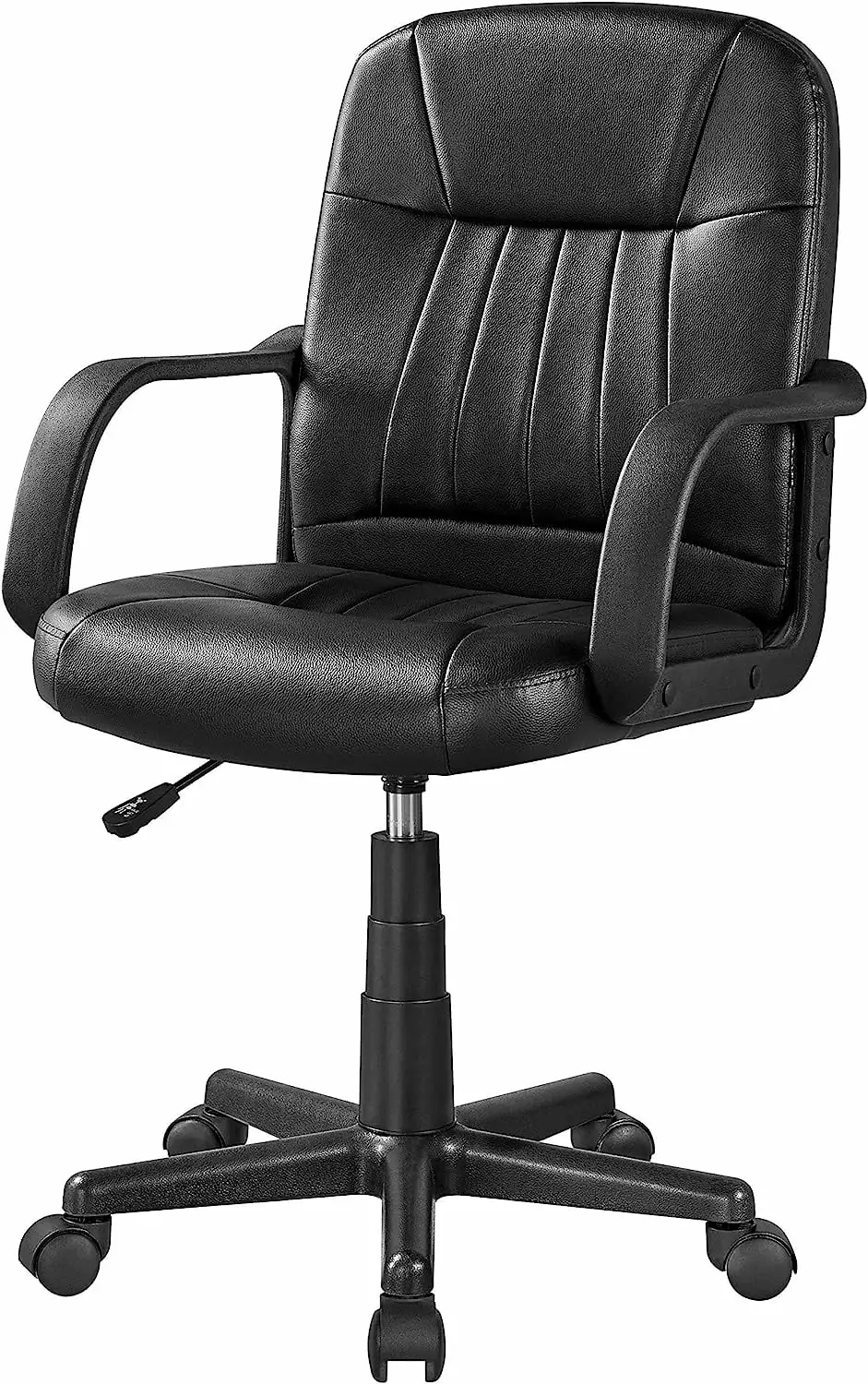Black PU Leather Office Chair Mid Back Executive Desk Ergonomic Computer Task Chair Armrest NJ