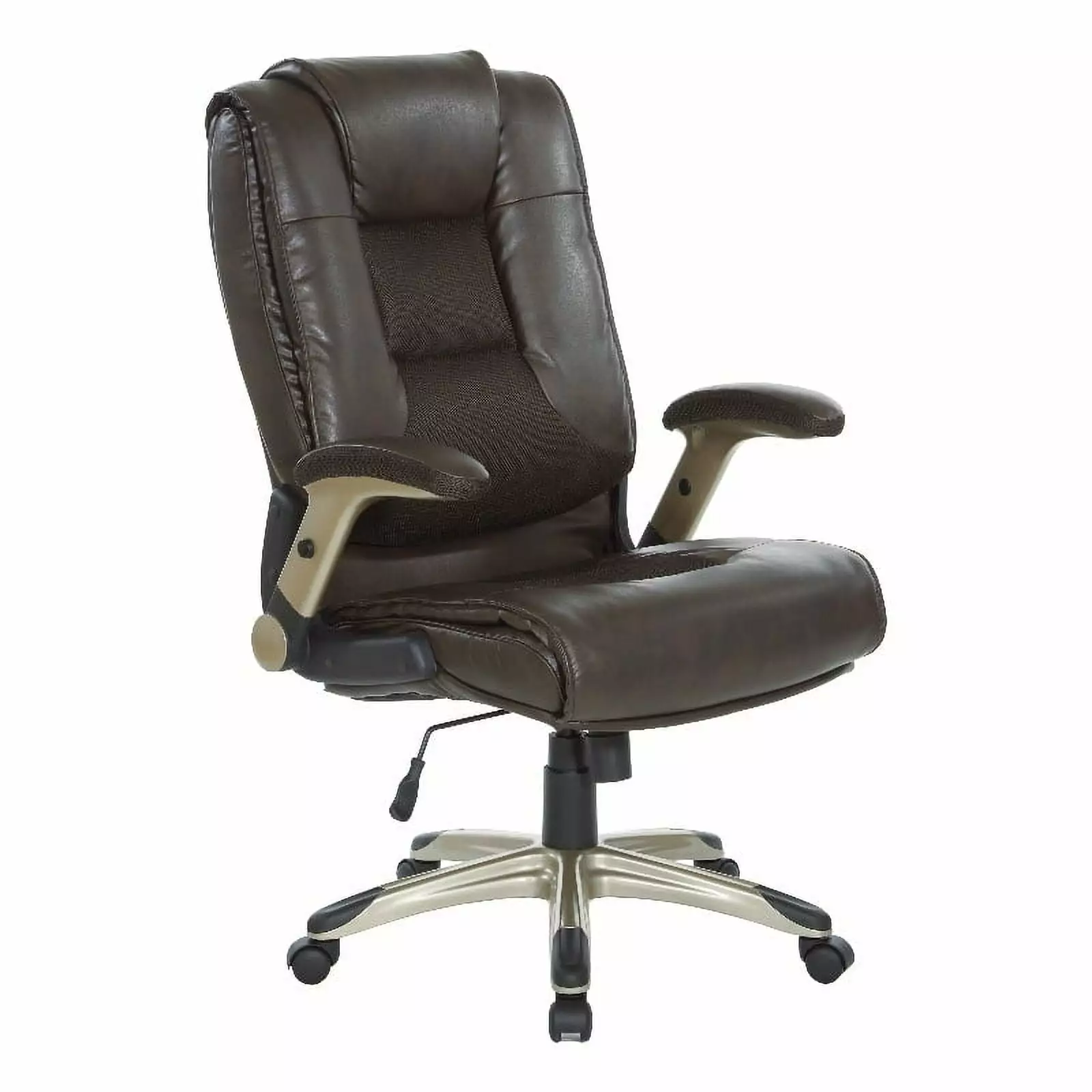Pemberly Row Executive Bonded Leather Chair Espresso Cocoa Coated Flip Arms