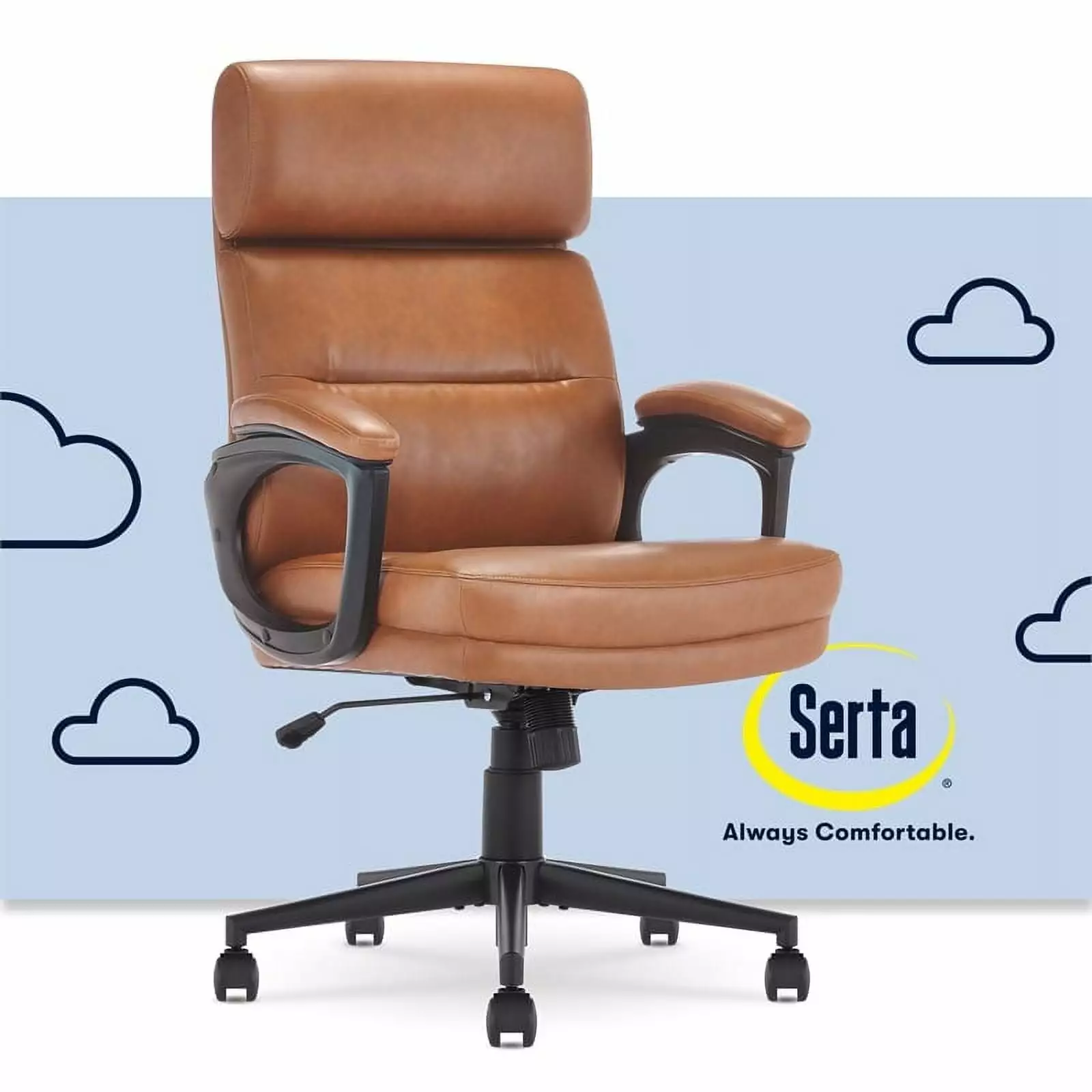 Pemberly Row Executive Ergonomic Mid Back Office Chair Bonded Leather Cognac Desk Chair