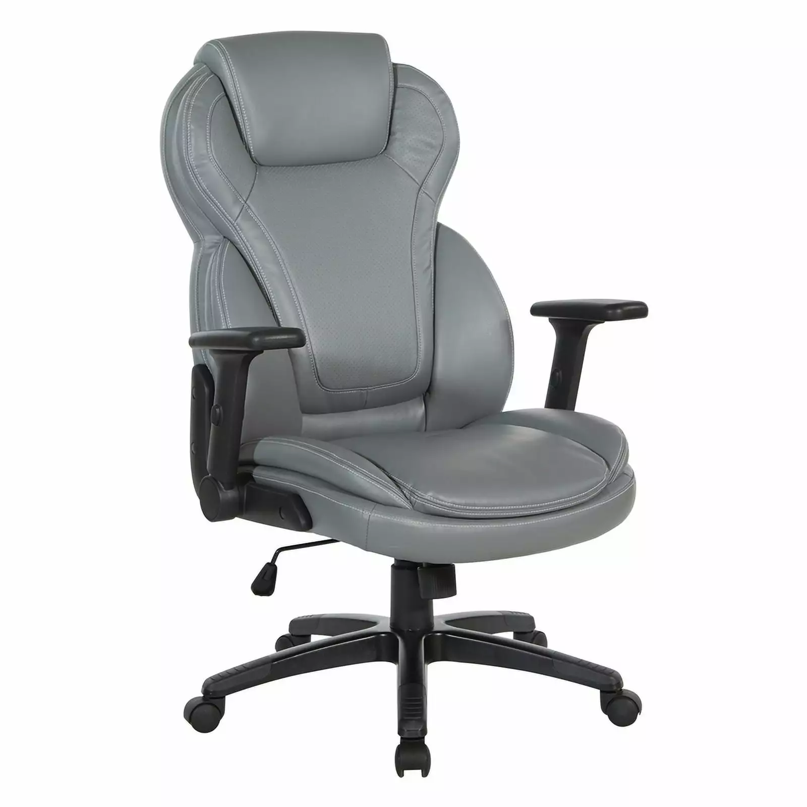 Pemberly Row Executive High Back Gray Bonded Leather Office Chair Ergonomic Support