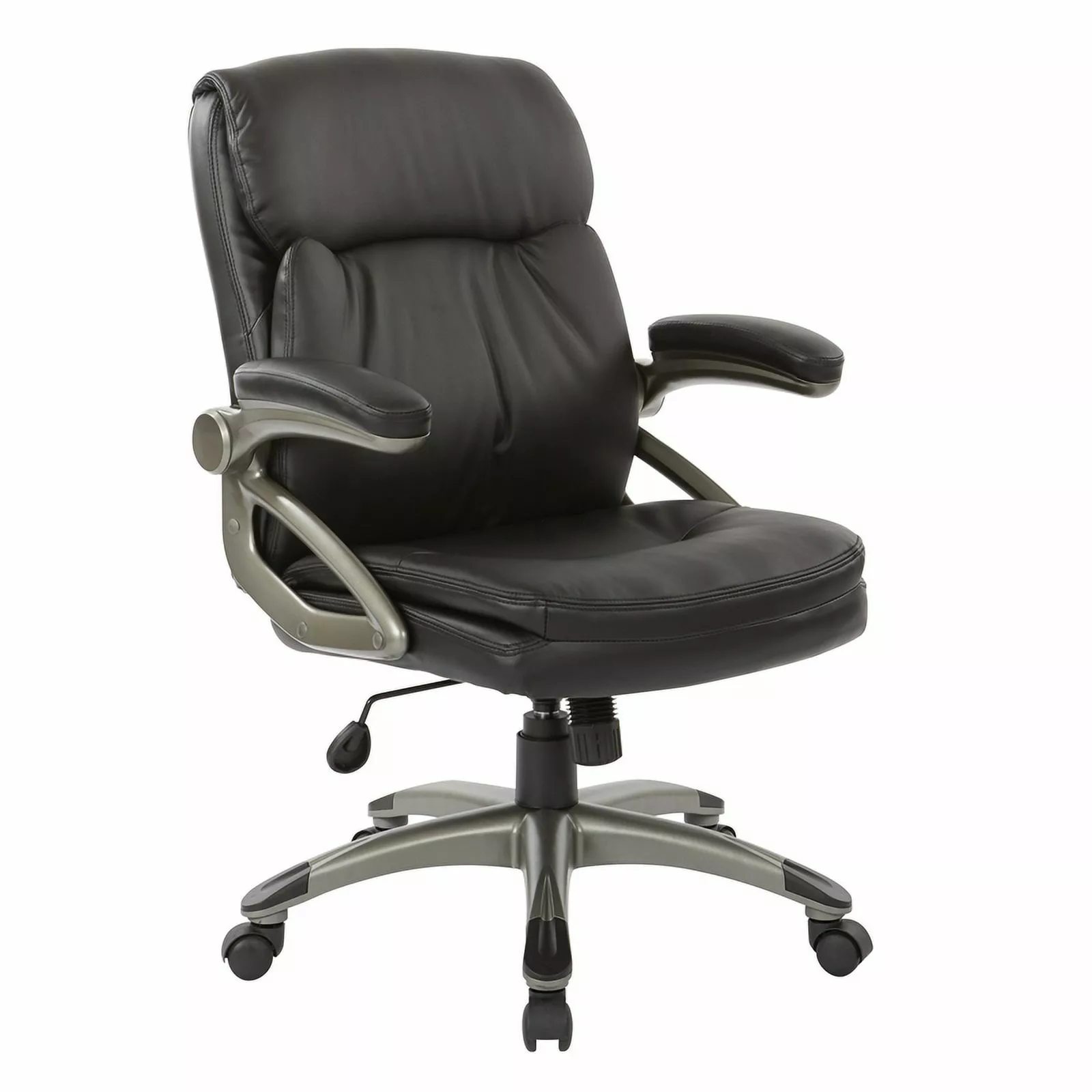 Pemberly Row Executive Low Back Chair - Black Bonded Leather Titanium Accents - Modern Office Chair