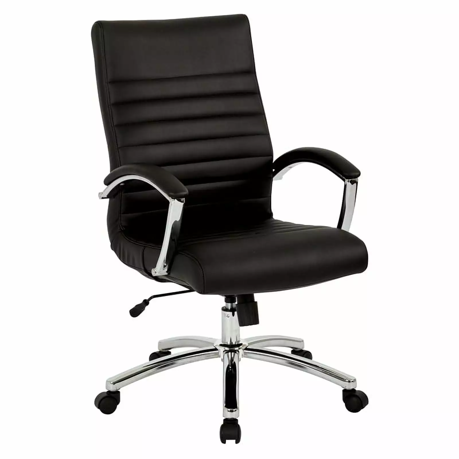 Pemberly Row Executive Mid-Back Chair Black Faux Leather Padded Arms