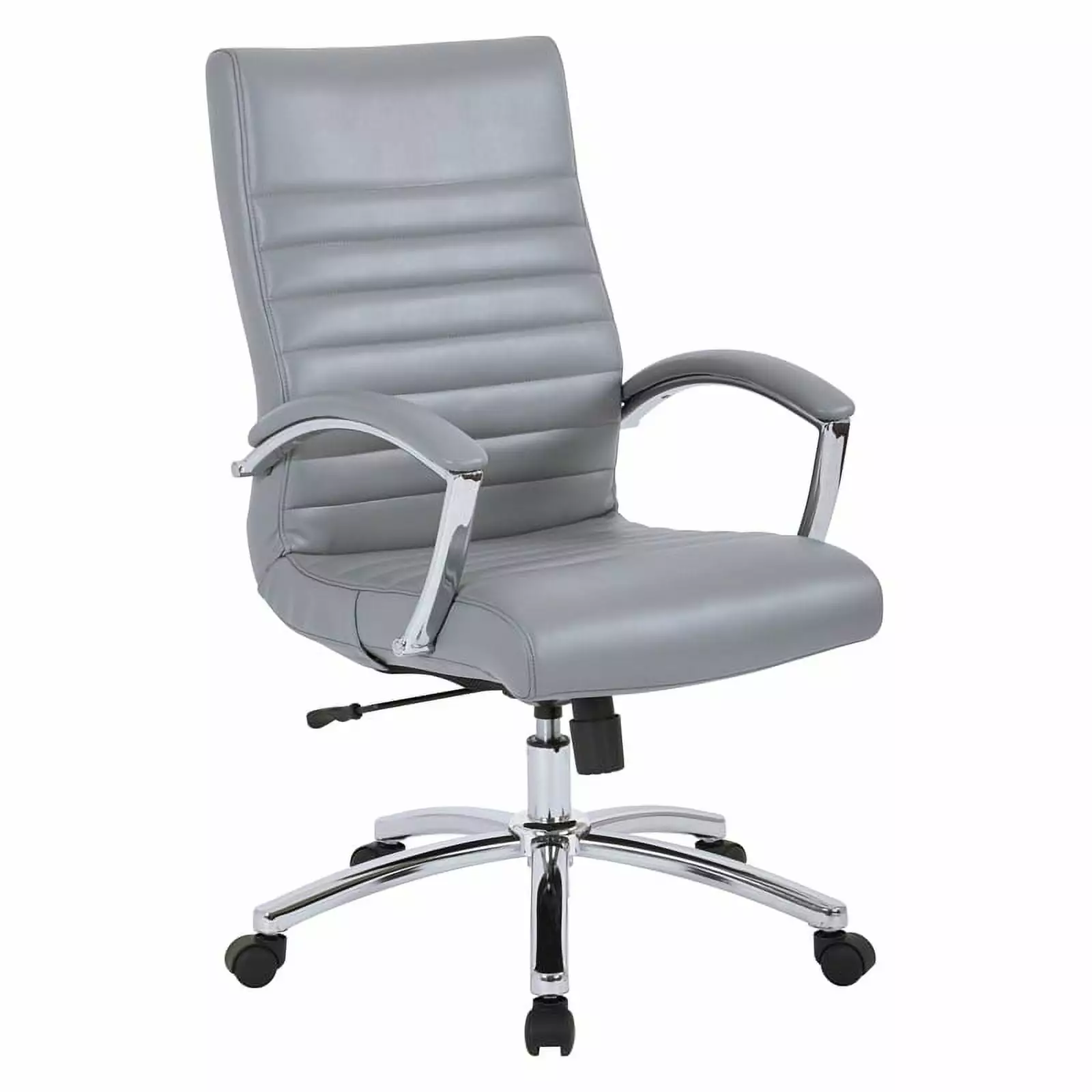 Pemberly Row Executive Mid-Back Chair Gray Faux Leather Padded Arms Office Desk Chair