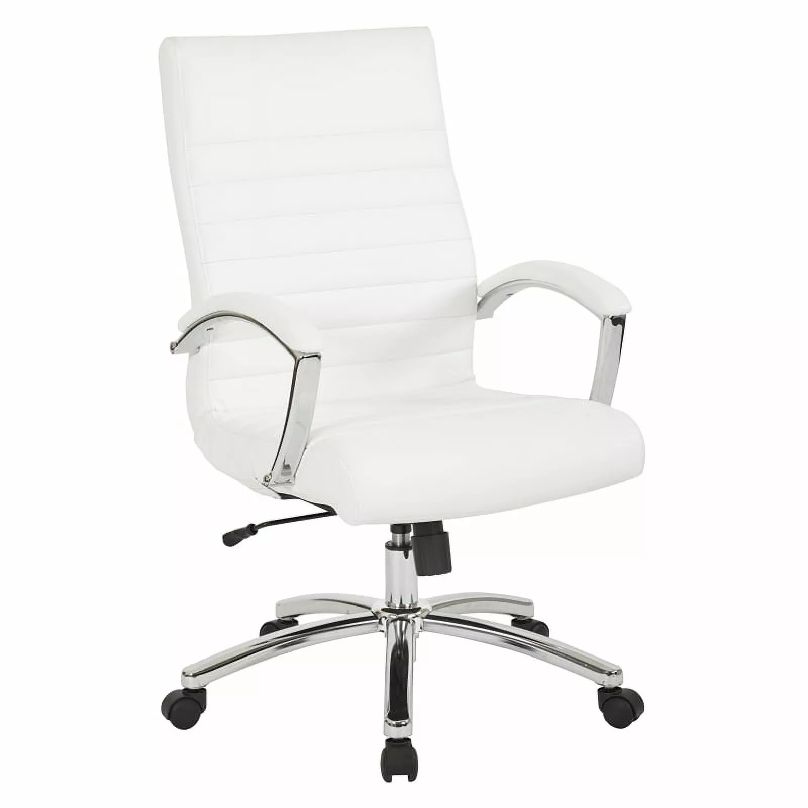 Pemberly Row Executive Mid-Back Chair White Faux Leather Padded Arms Office or Home