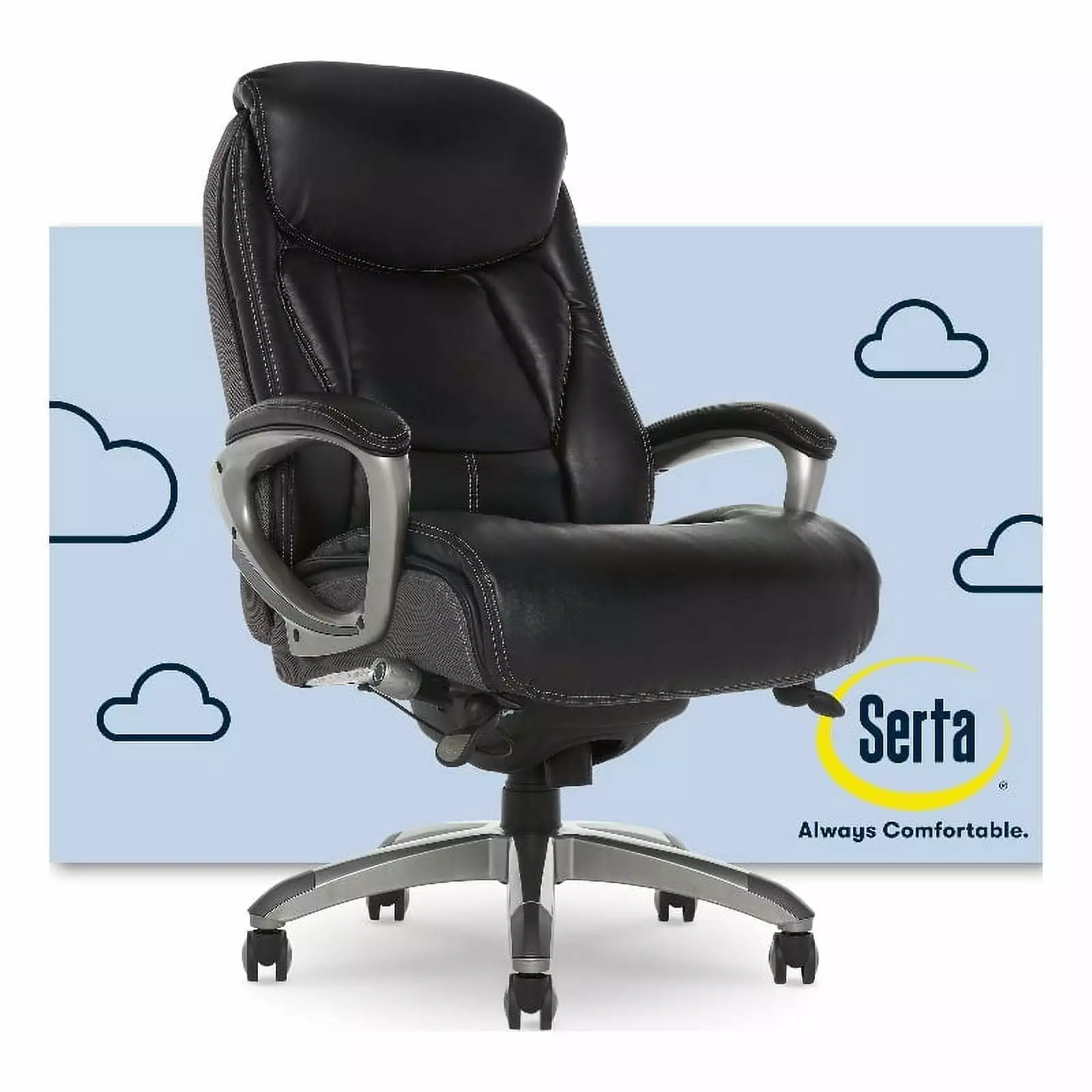 Pemberly Row Executive Office Chair Black Leather and Gray Mesh
