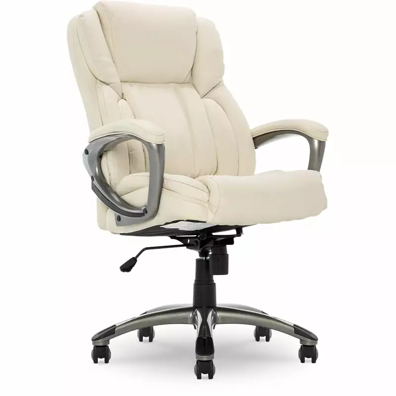 Pemberly Row Faux Leather Executive Office Chair Adjustable Tilt Ivory