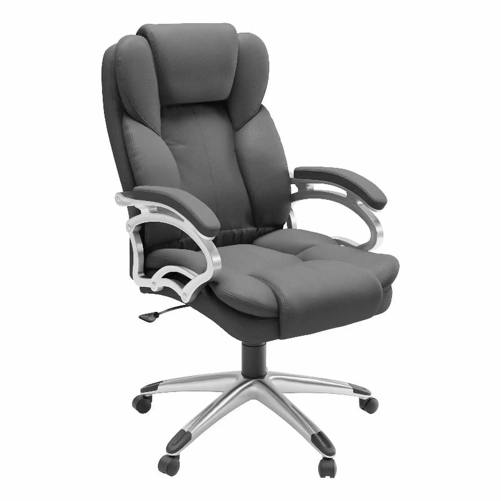 Pemberly Row Gray Faux Leather Executive Office Chair - Padded Seat and Back