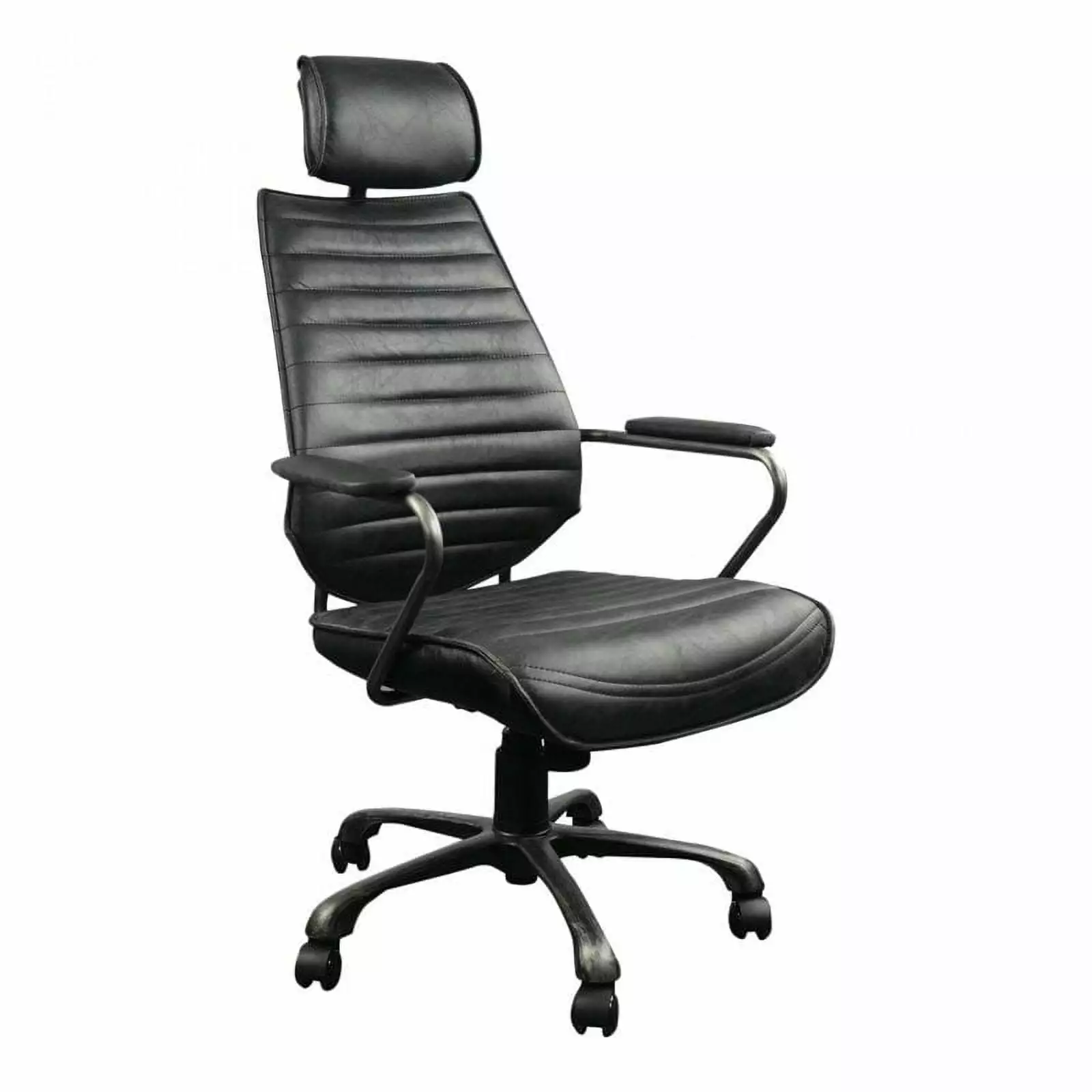 Pemberly Row Leather and Iron Executive Swivel Office Chair Onyx Black