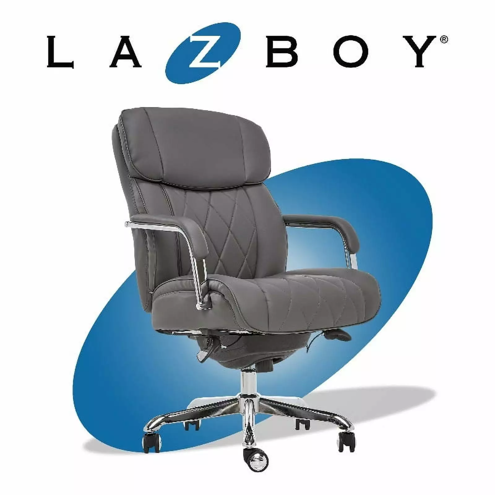 Pemberly Row Modern Leather Executive Office Chair Gray Leather Luxury Desk Chair