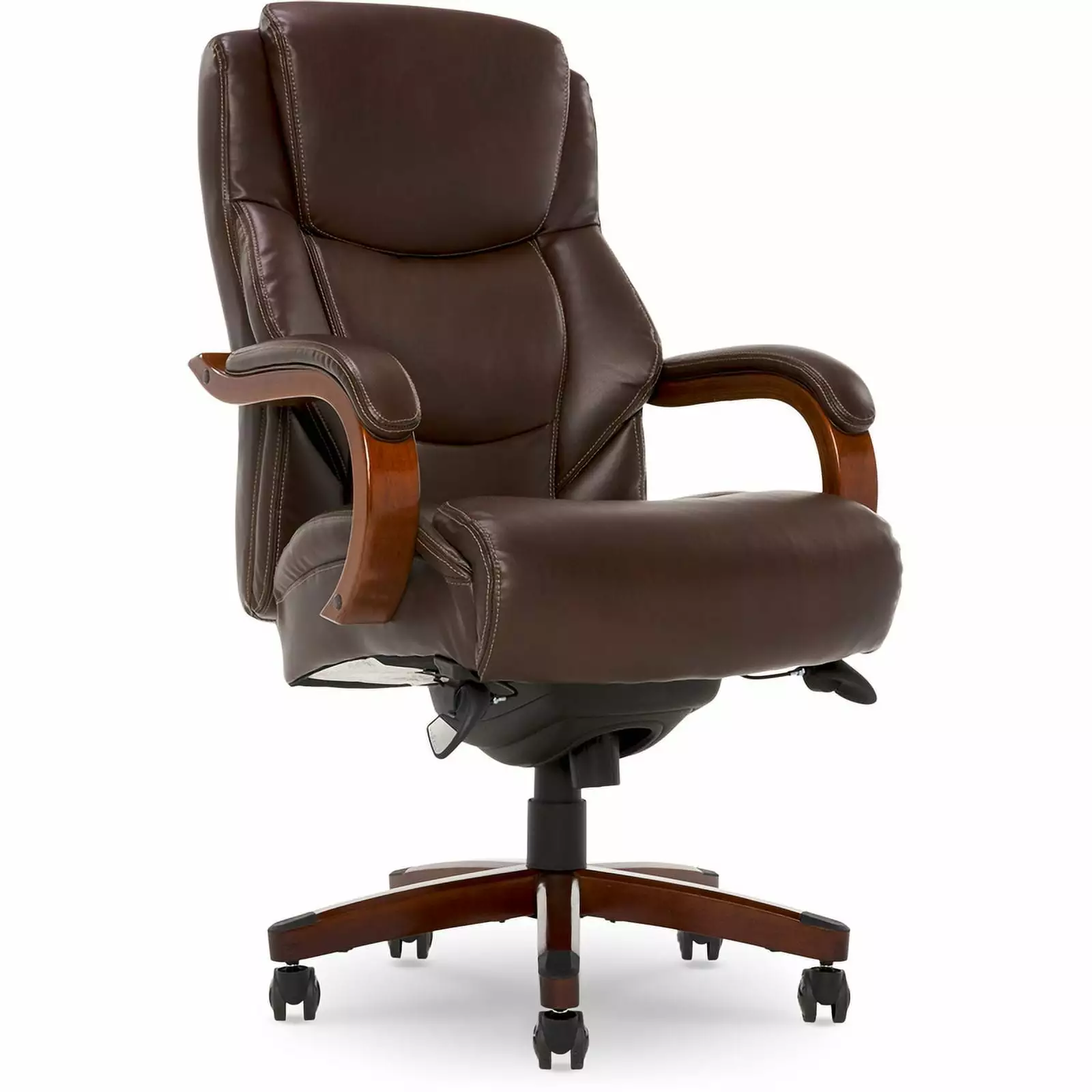 Pemberly Row Upholstered Faux Leather Executive Office Chair Chestnut Brown - Comfortable High Back Desk Chair