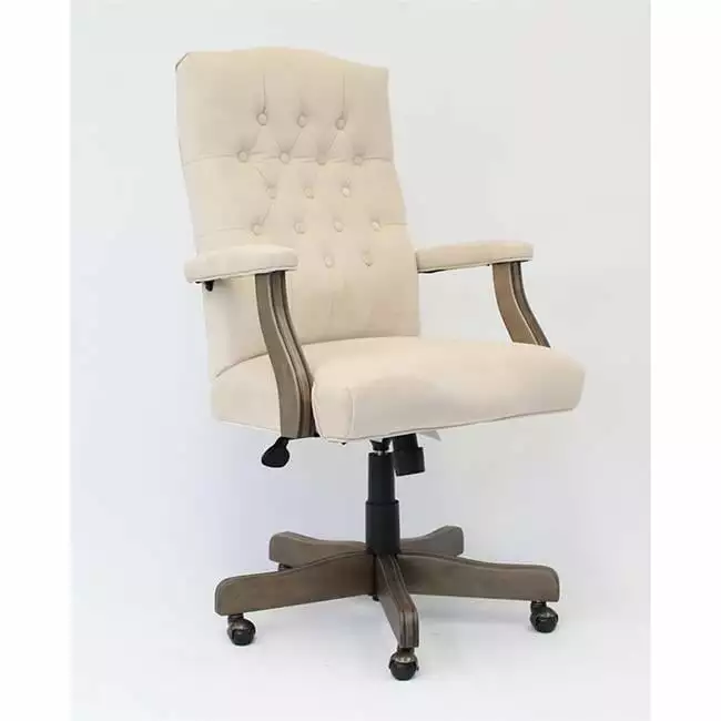 Executive Champagne Velvet Office Chair Drift Wood Finish Frame Luxury Desk Chair Procomfort