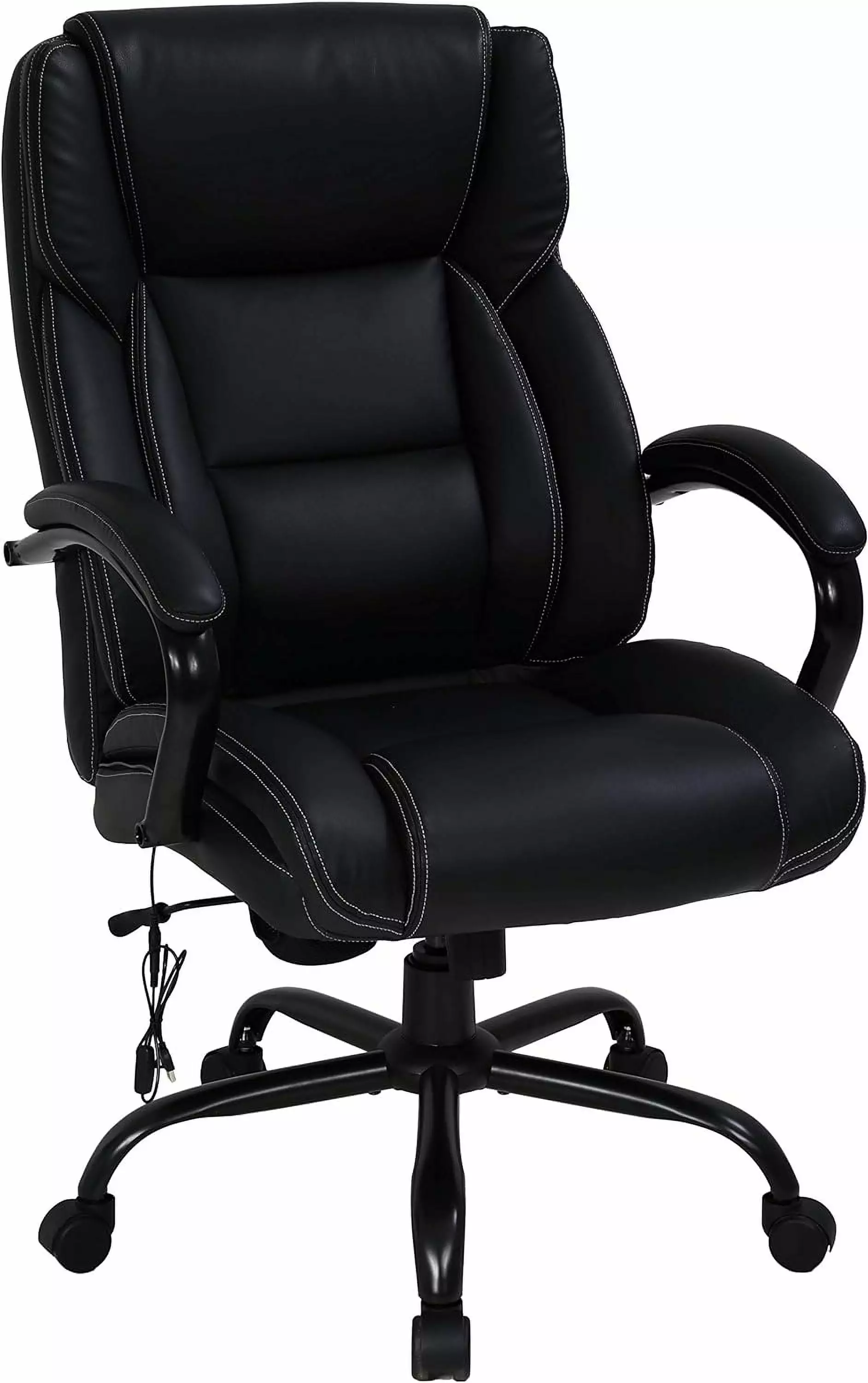 Big & Tall Heavy Duty Executive Chair 500 Lbs Black PU Leather Ergonomic Office Chair Massage Lumbar Support Puapli