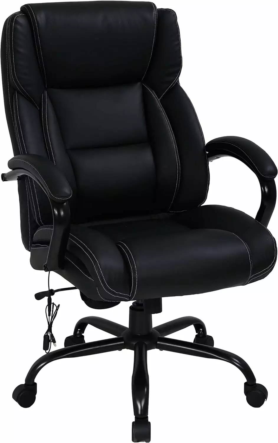 Big & Tall Heavy Duty Executive Chair 500 Lbs Black PU Leather Ergonomic Office Chair Massage Lumbar Support Puapli