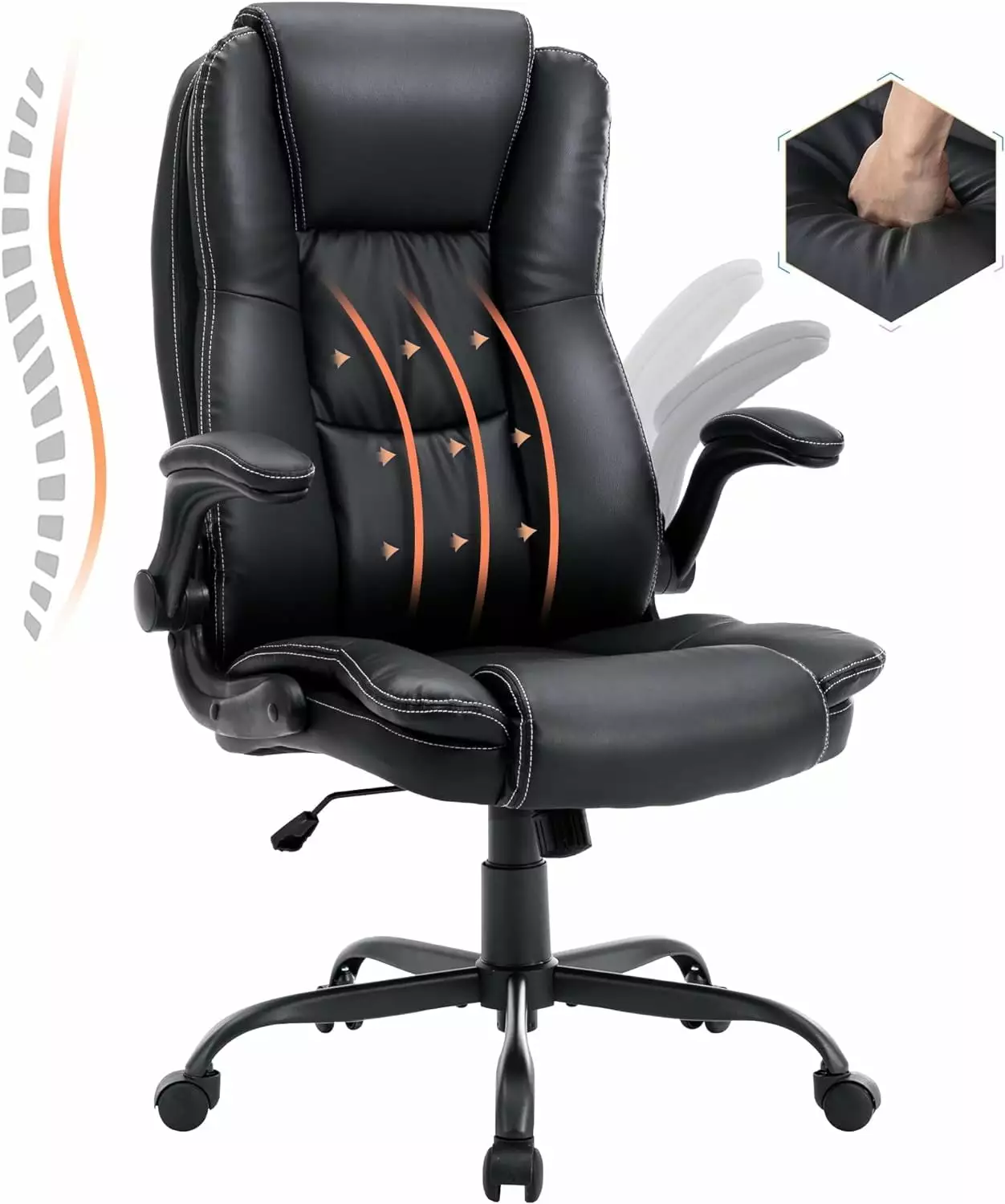 High Back Leather Executive Office Chair Ergonomic Desk Chair Flip-up Arms and Wheels Puapli