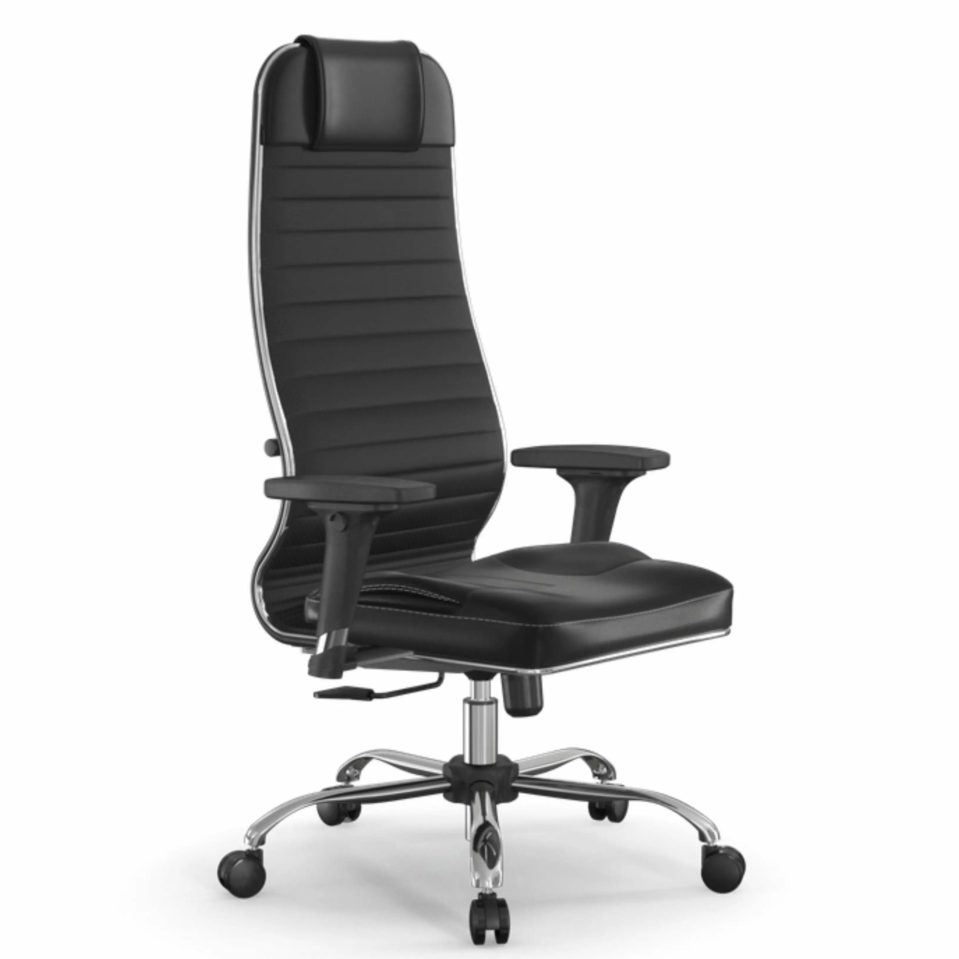 Executive Chair Faux Leather Headrest High Back Slat Back Black Samurai Chair