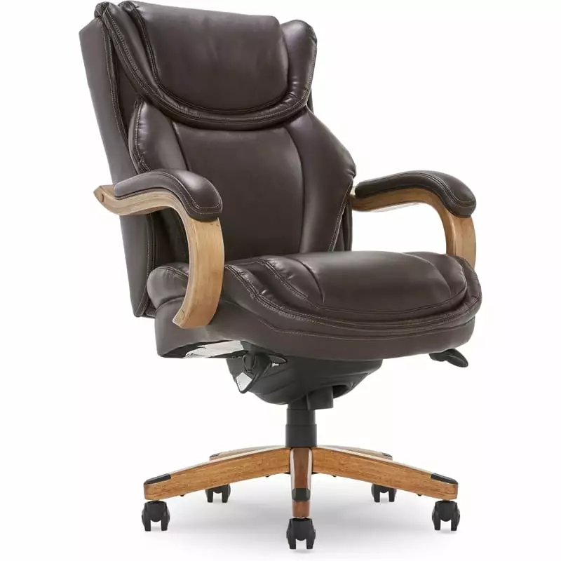 Scranton & Co Modern Faux Leather Wood Executive Chair Coffee Brown