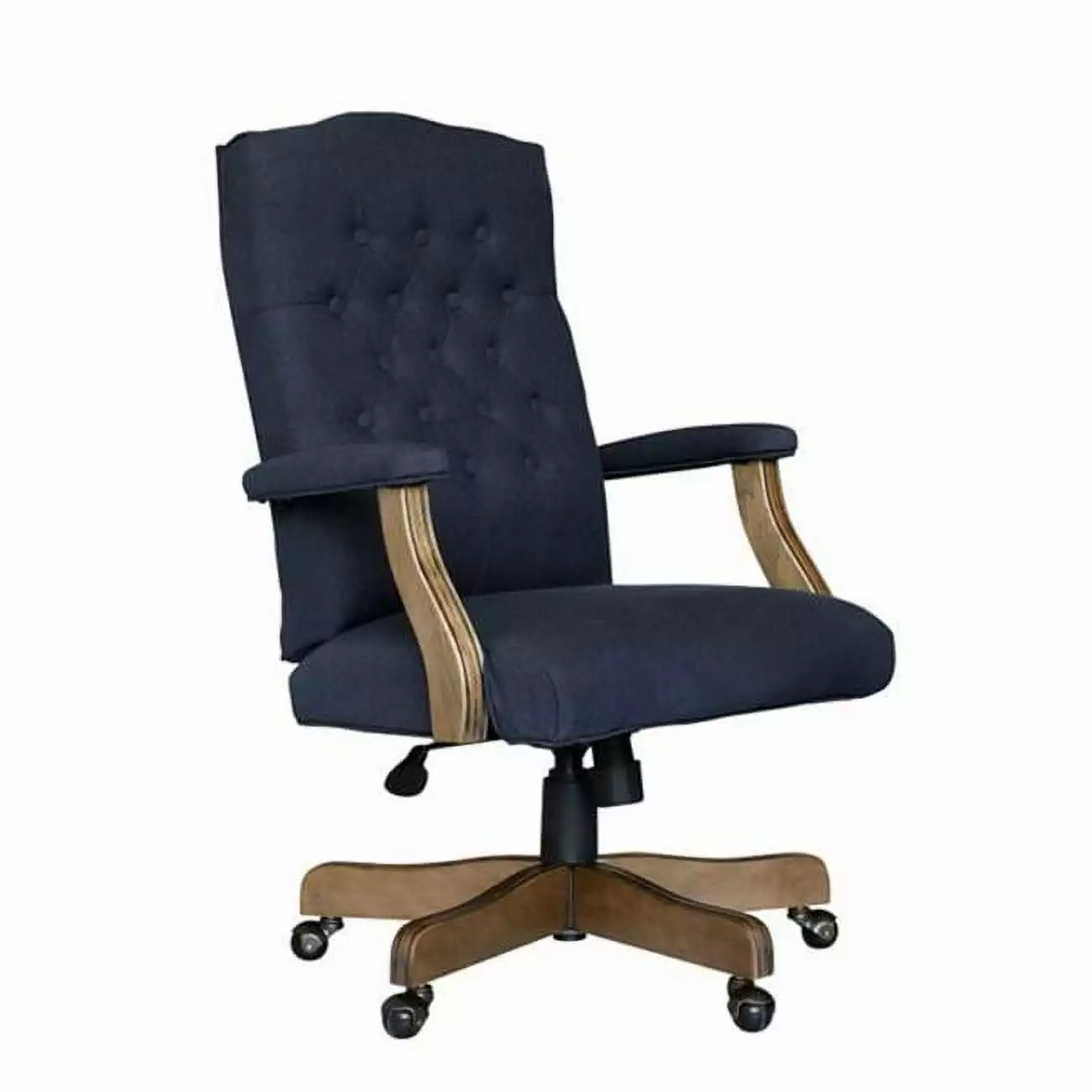 Executive Navy Commercial Grade Linen Chair Driftwood Finish Frame Denim Blue Office Chair SeatSolutions