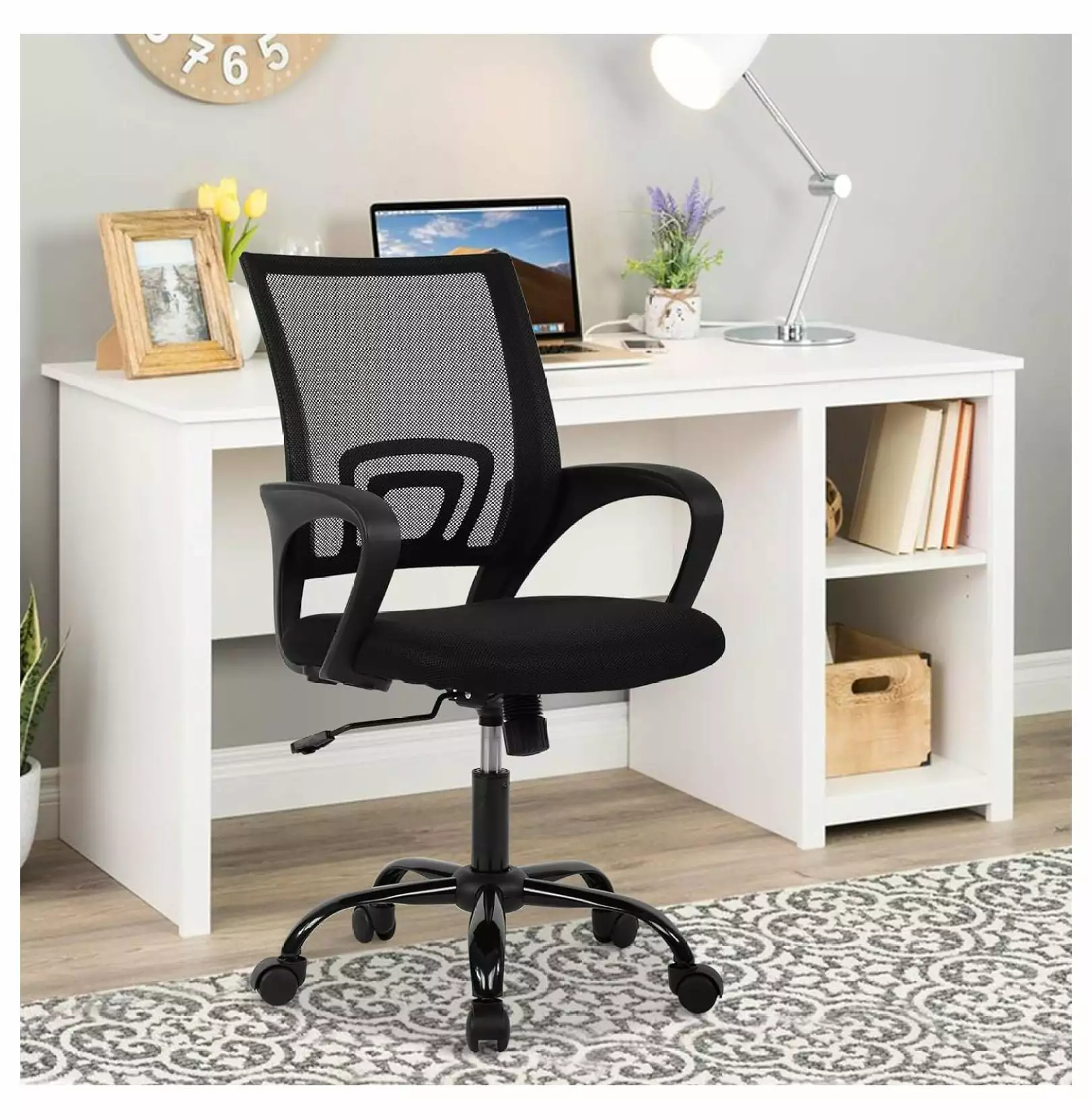 Black Mesh Executive Office Chair Lumbar Support and Adjustable Armrests Superwum
