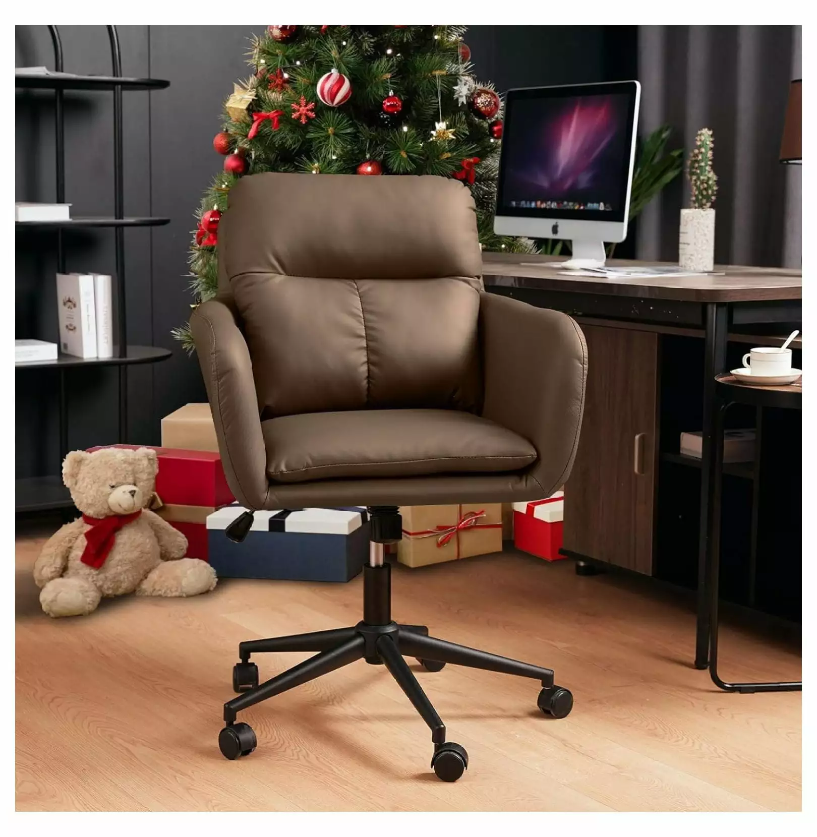 Superwum Modern Executive Office Chair PU Leather Ergonomic Computer Desk Chair Pillow Pad Adjustable Tilt Lock