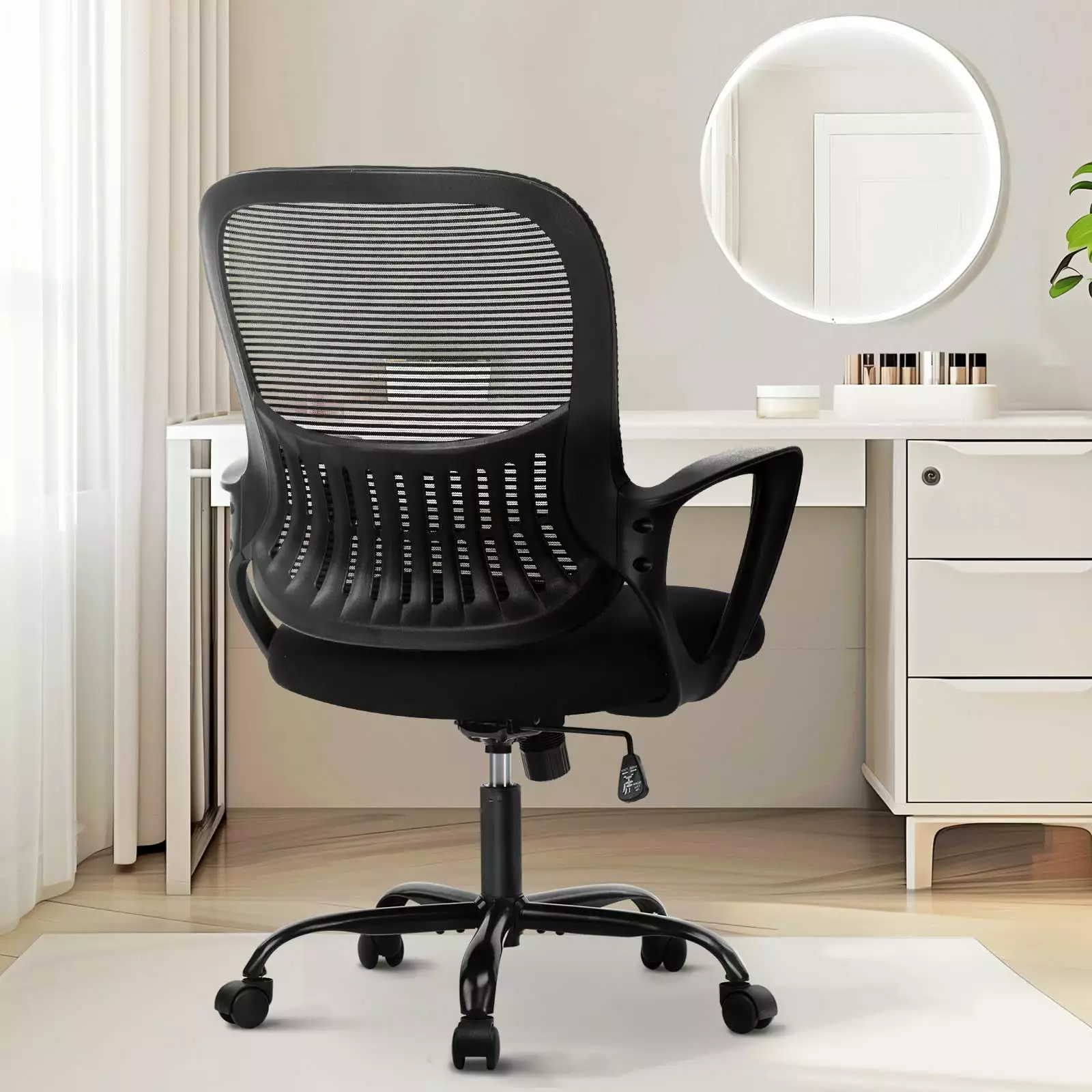 Sweetcrispy Black Managerial Executive Office Chair Lumbar Support and Comfy Arms