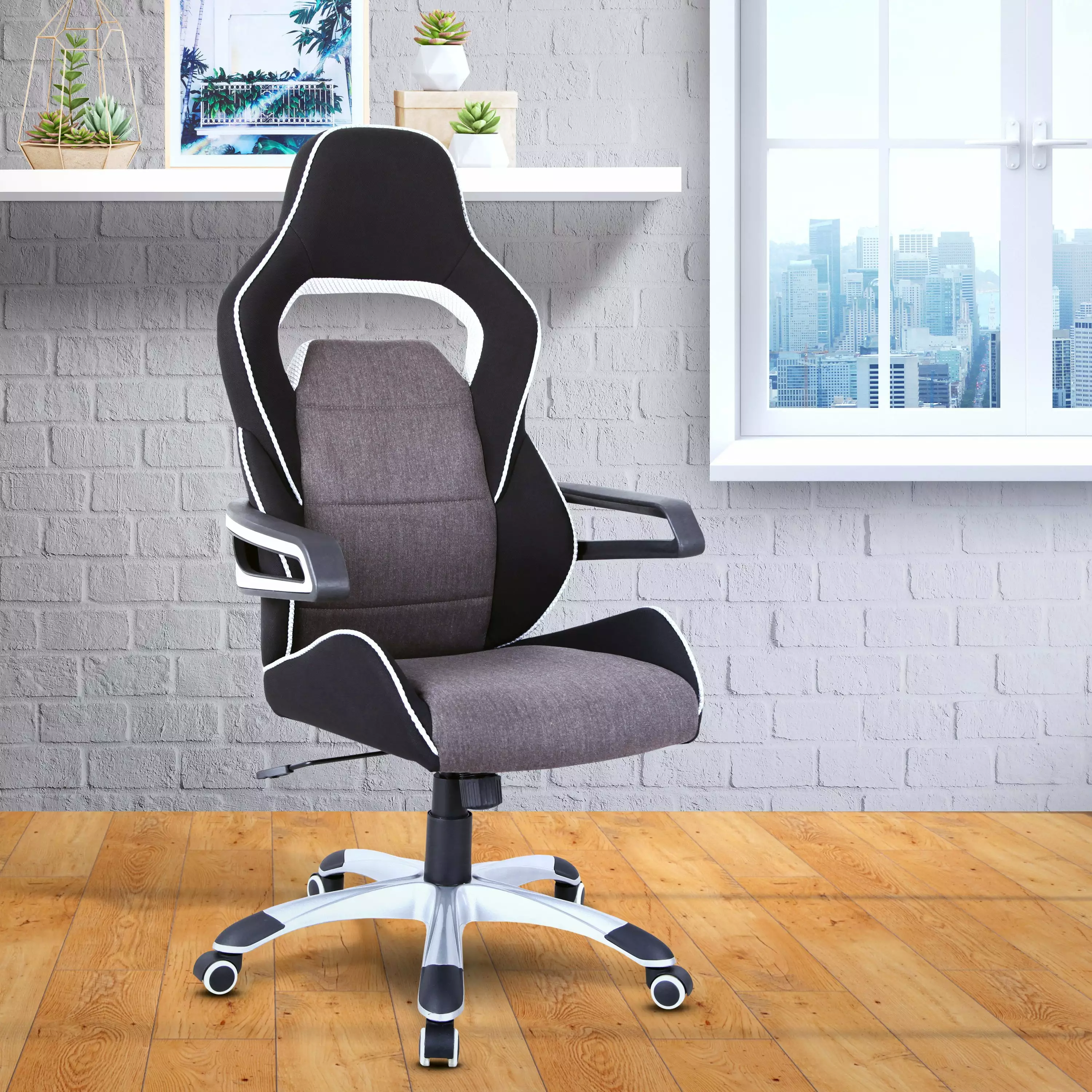 Techni Mobili Grey Black Ergonomic Racing Style Executive Office Chair