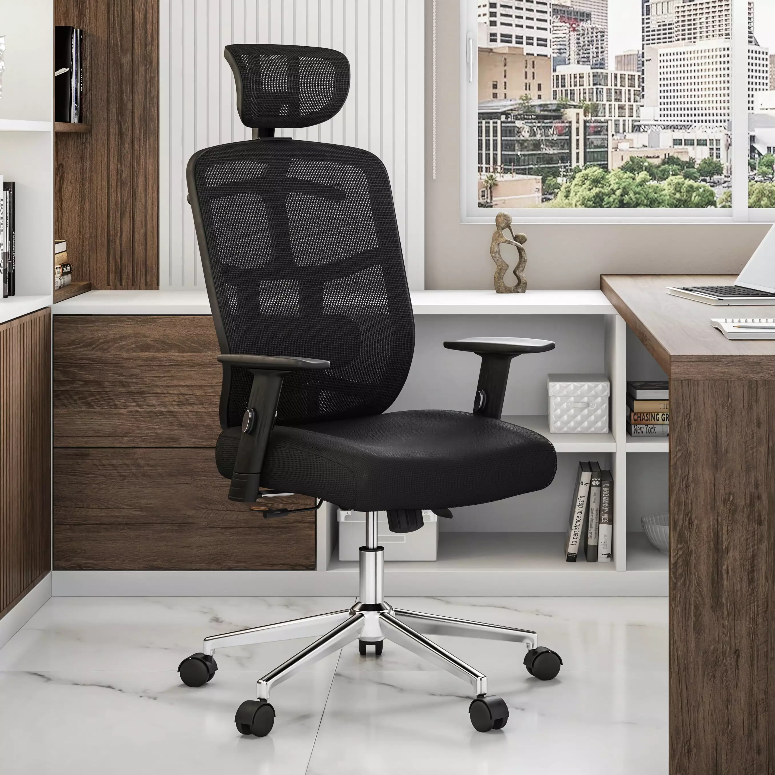 Techni Mobili High-Back Executive Fabric Mesh Office Chair Arms