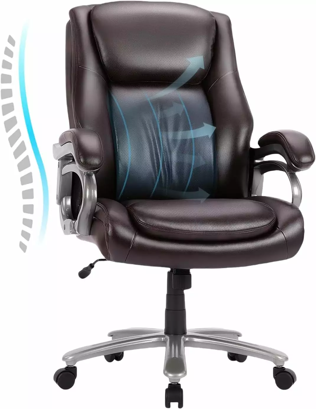 Big And Tall Office Chair 400Lbs - High Back Heavy Duty Executive Desk Chair Metal Base - Brown TRAHOO