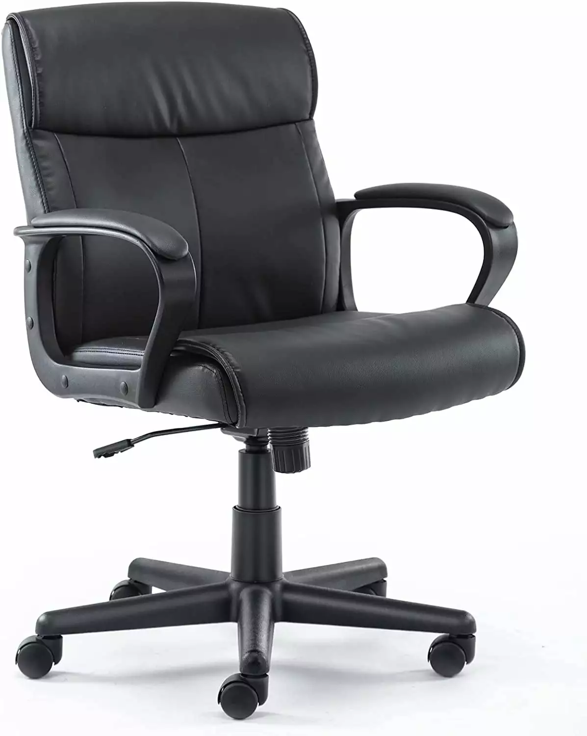 Executive Office Chair Padded Armrests Mid Back Lumbar Support Adjustable Height Modern Black TRAHOO