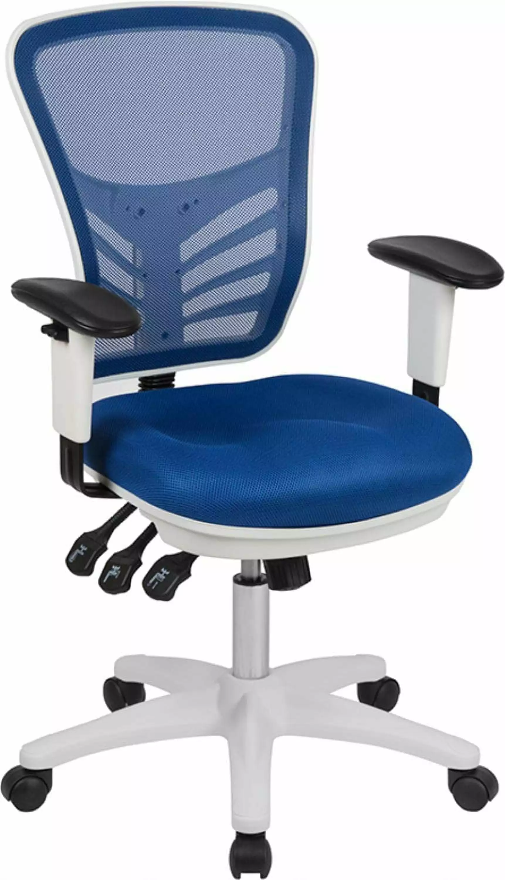 Nicholas Mid Back Blue Mesh Multifunction Executive Swivel Ergonomic Office Chair Adjustable Arms White Frame TRAHOO