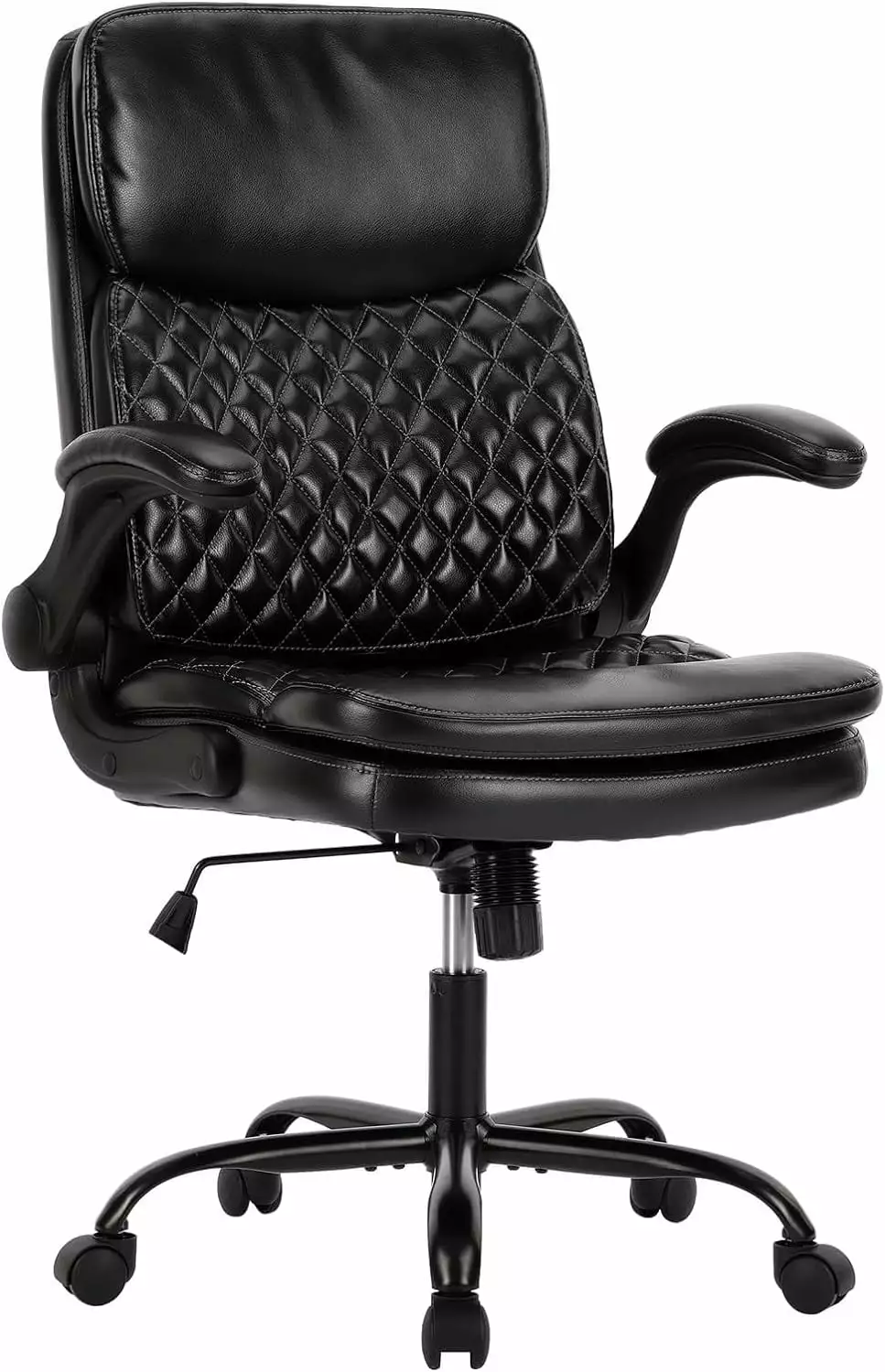 Office Chair Padded Lumbar Support - Executive Leather Computer Desk Chair Flip-Up Arms Black TRAHOO
