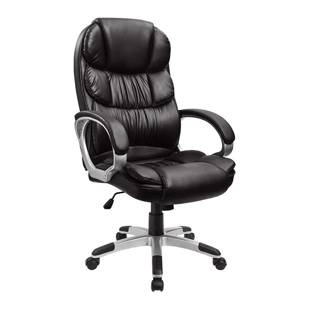 Black Leather High Back Office Chair Ergonomic Executive Swivel Computer Desk Chair Lumbar Support Unbrand