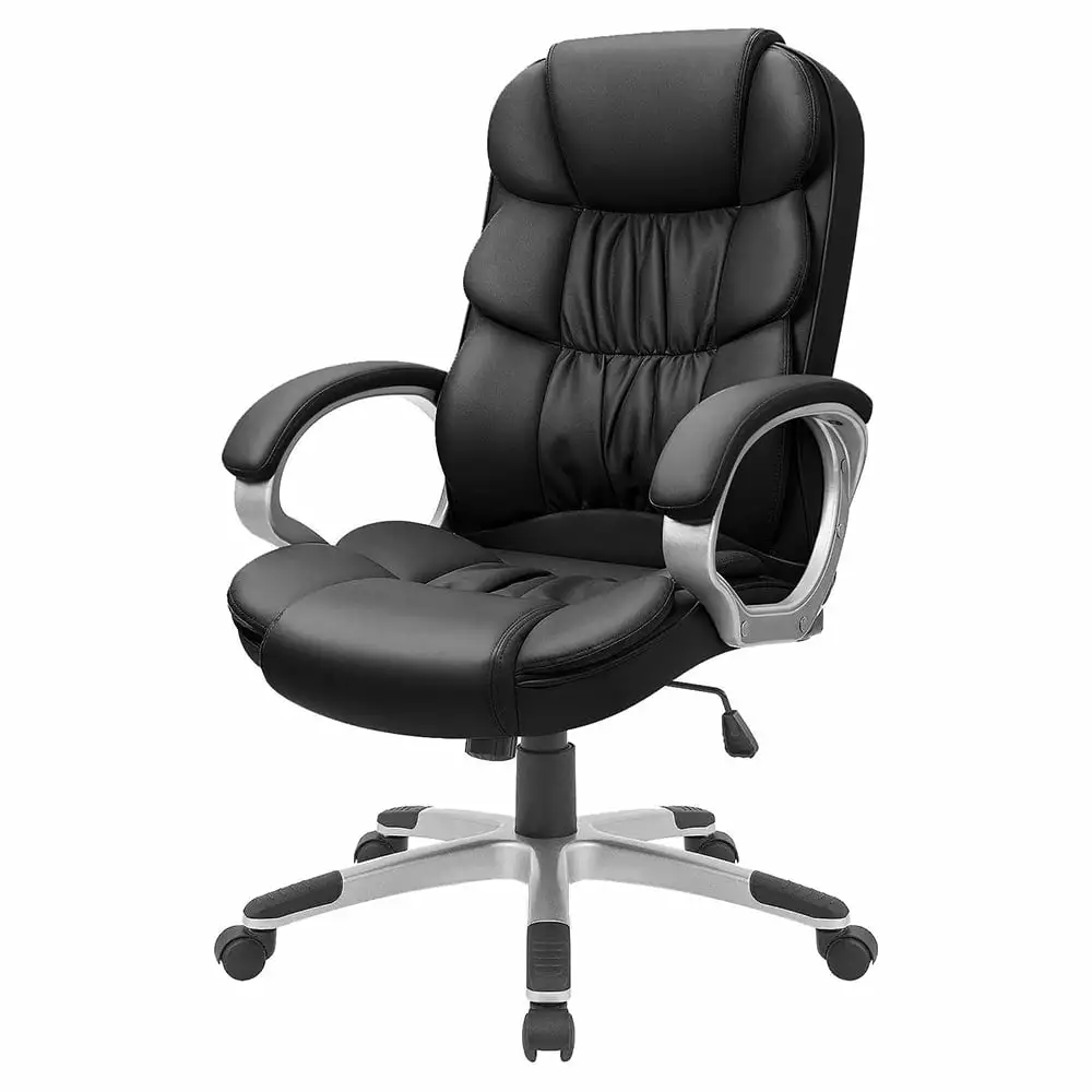 Black Office Chair Leather High Back Executive Ergonomic Computer Desk Chair Lumbar Support Unbrand