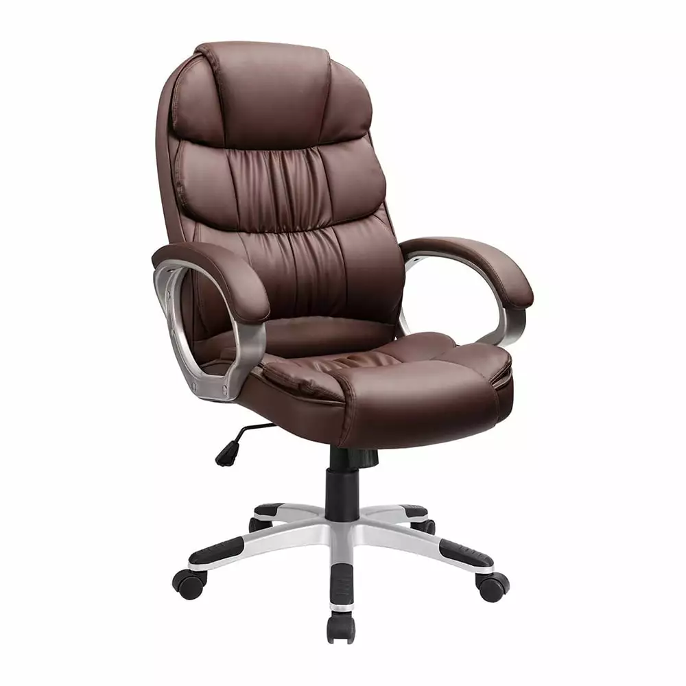 Brown Leather High Back Office Chair Ergonomic Executive Swivel Computer Desk Chair Lumbar Support Unbrand