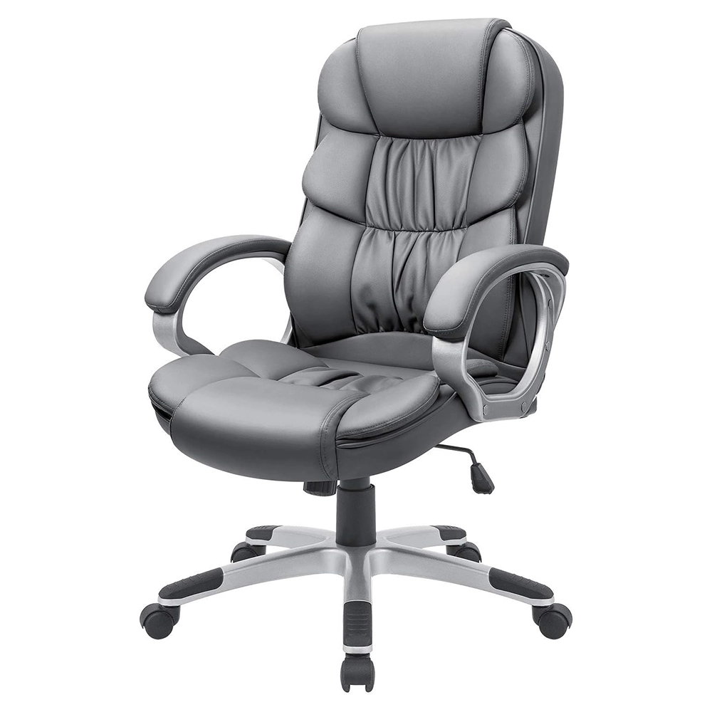 Gray Office Chair Leather High Back Executive Ergonomic Computer Desk Chair Lumbar Support Unbrand