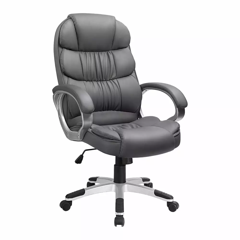 Grey Leather High Back Office Chair Ergonomic Executive Swivel Computer Desk Chair Lumbar Support Unbrand