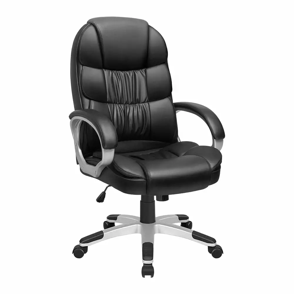 Ink Black Leather High Back Office Chair Ergonomic Executive Swivel Computer Desk Chair Lumbar Support Unbrand