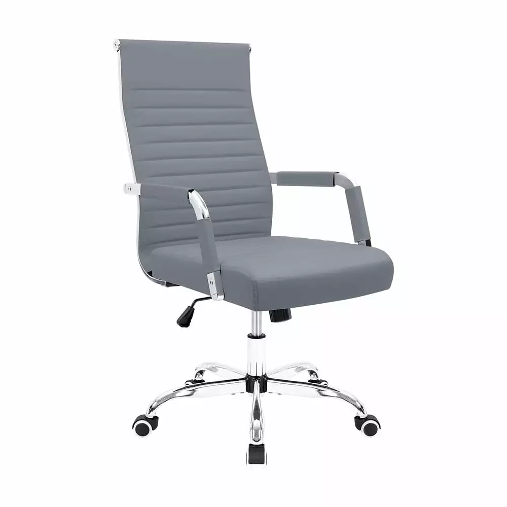 Ribbed Grey Mid Back Leather Executive Office Desk Chair Arms Unbrand
