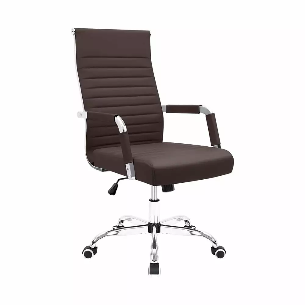 Ribbed Leather Executive Office Chair Mid Back Conference Task Chair Brown Unbrand